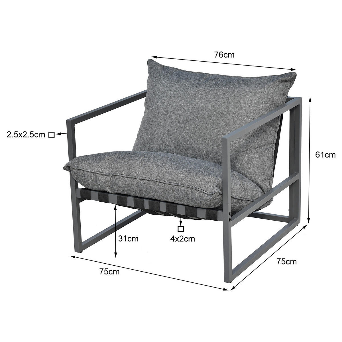 LOUNGEGRUPPE - 3-teilig - Stahl / Webstoff - Grau - Grau, Glas/Textil - home24