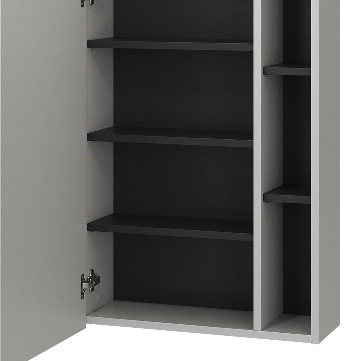 BADSPIEGELSCHRANK Gerta Grau 65 x 80 cm mit Tür und offenen Fächern - Grau, Holzwerkstoff (65/80/20cm) - Vicco