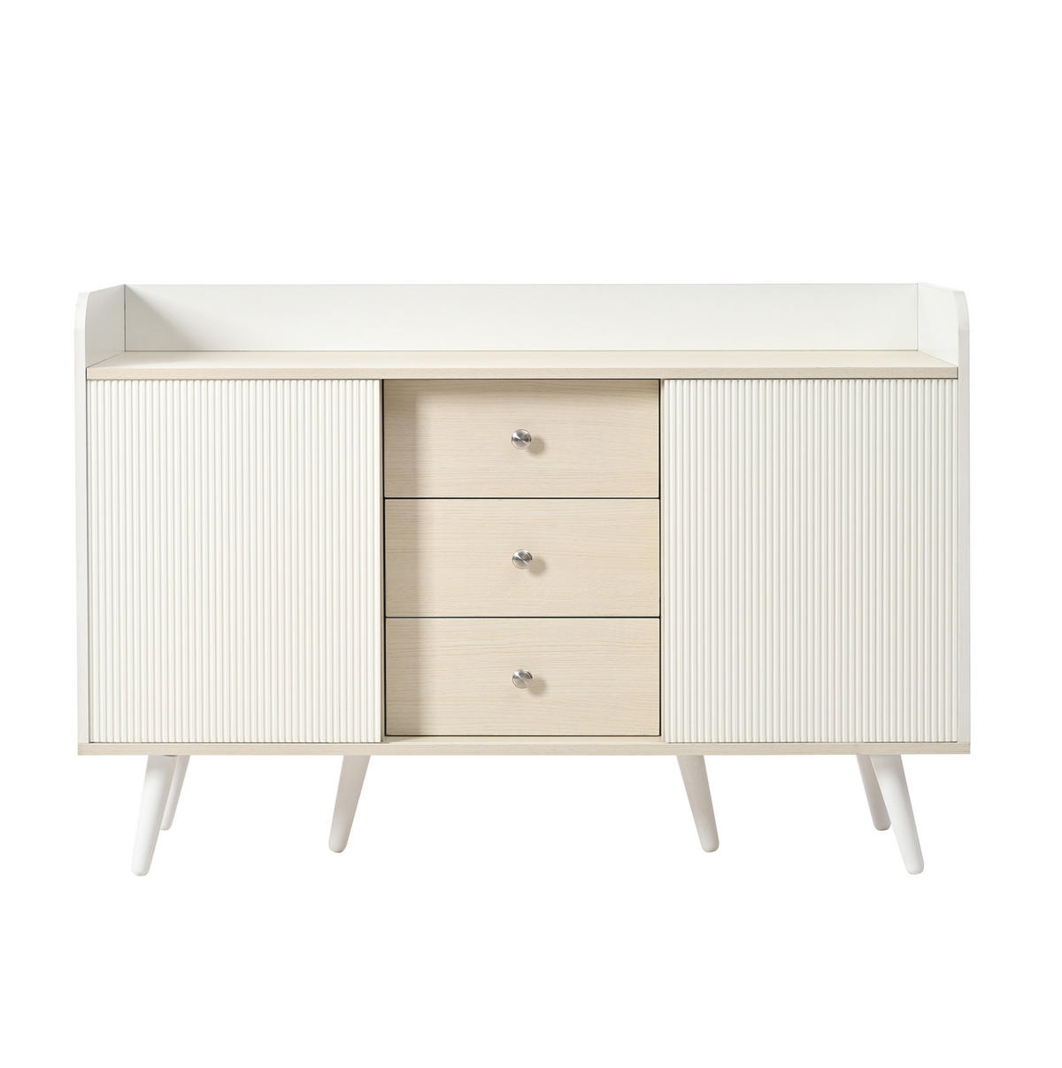 SIDEBOARD 117,5/39,5/79 cm mit 2 Schiebetüren & 3 Schubladen in Weiß/Holz - Weiß, Holzwerkstoff (117/80/70cm) - BEAOK