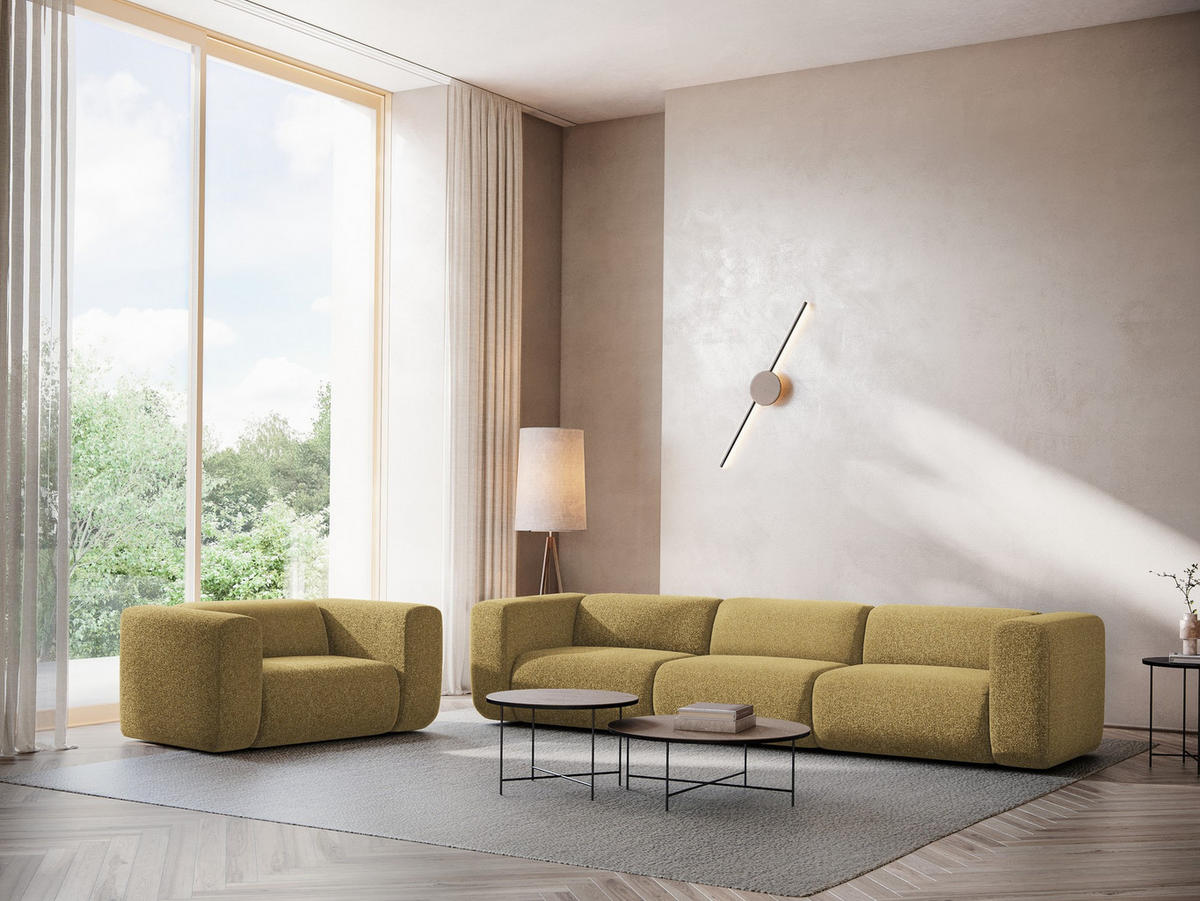4-SITZER-SOFA Strukturstoff Stoff Gelb - Currygelb/Gelb, Kunststoff/Textil (319/70/89cm) - Makamii