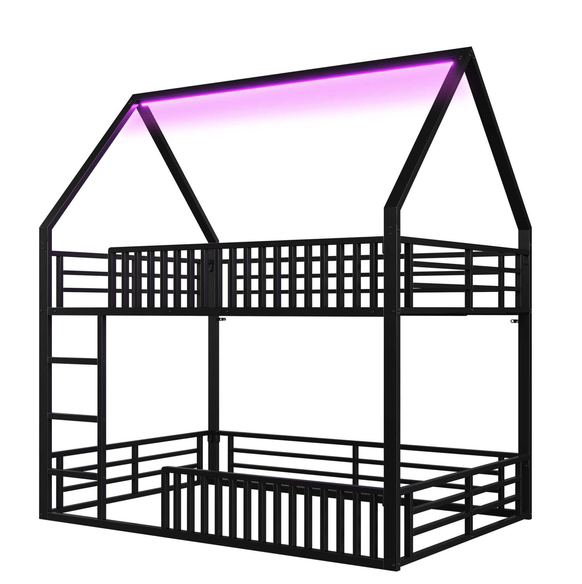 ETAGENBETT mit Hausform 140/200 cm, Schwarz mit LED-Licht - Schwarz, Metall (140/200cm) - MIVRAY