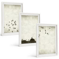 BILDER SET 3er Set - 40x60 cm Weißer Rahmen - Vögel im Flug, minimalistischer Stil - Weiß, Kunststoff (40/60cm) - TULUP