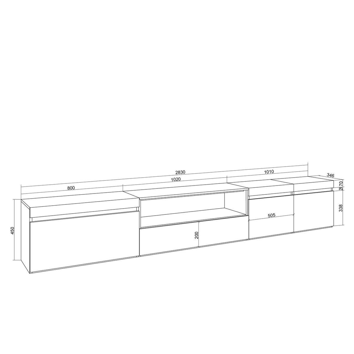 TV-SCHRANK, Lowboard, 288/35/45cm, eiche soft und weiß - Eichefarben, Holzwerkstoff (288/45/35cm) - Skraut Home