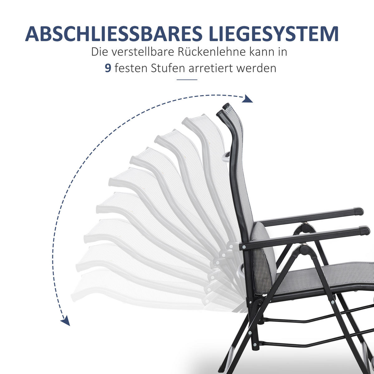 GARTENLIEGE, verstellbar, 70 x 65 x 111 cm, Textilene, Stahl, Schwarz - Schwarz, Kunststoff (70/111/65cm) - Outsunny