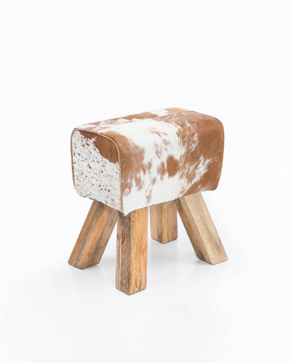 SITZHOCKER Retro Landhaus Holzbeine, Beige-Braun 40x30x47 cm - Beige/Braun, Mangoholz/Leder (40/47/30cm) - KADIMA DESIGN