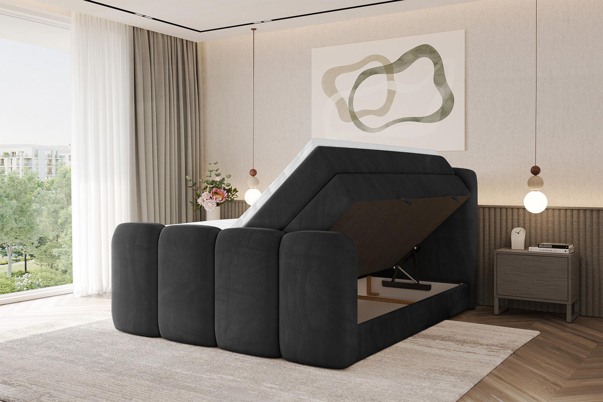 BOXBETT mit Matratze H3|H4 - NINA-Z KING - 160x200 cm - Schwarz - Schwarz Hochglanz, Holzwerkstoff (160/200cm) - ALTDECOR