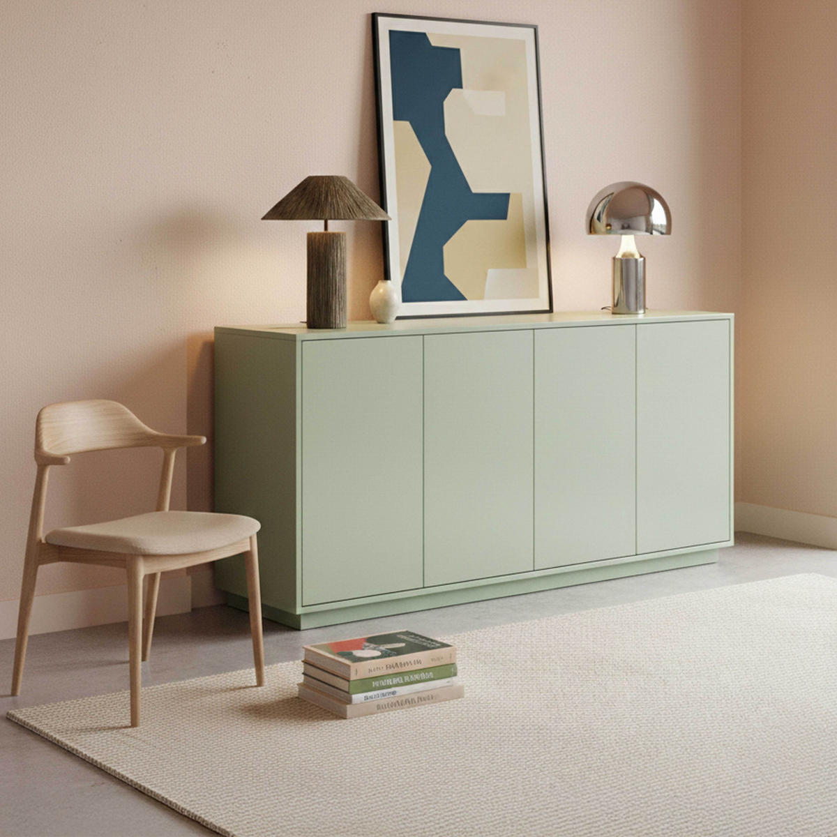 SIDEBOARD 160 cm, Grün - Grün, Holz (45/80/160cm) - Oviala