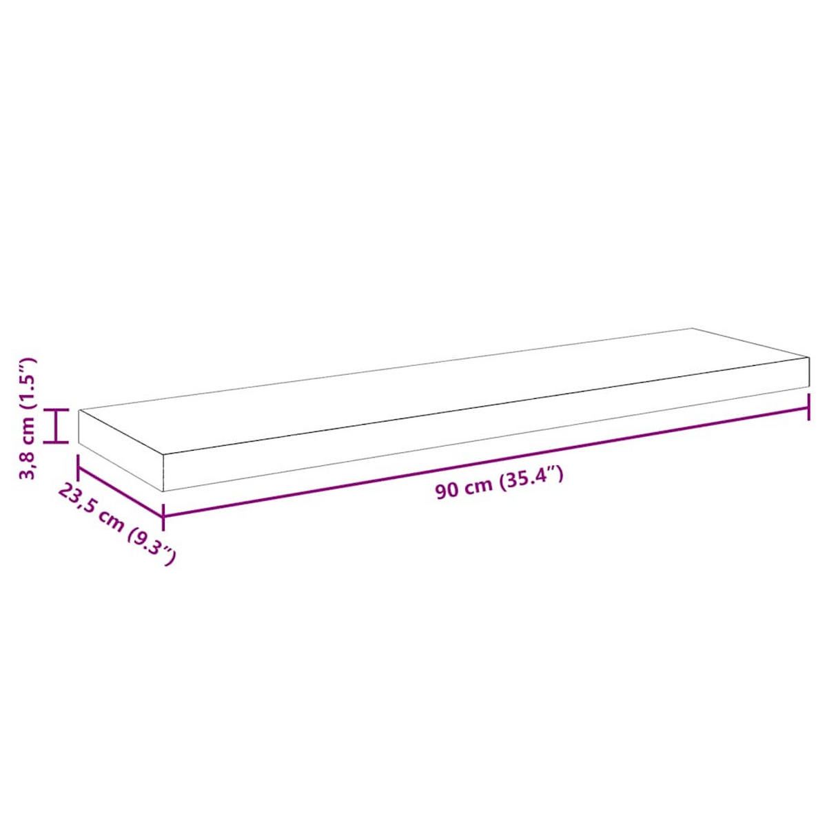 SCHWEBEREGAL Schwarz 90/23,5/3,8 Cm Mdf - Schwarz, Holzwerkstoff (23.5/3.8/90cm) - vidaXL