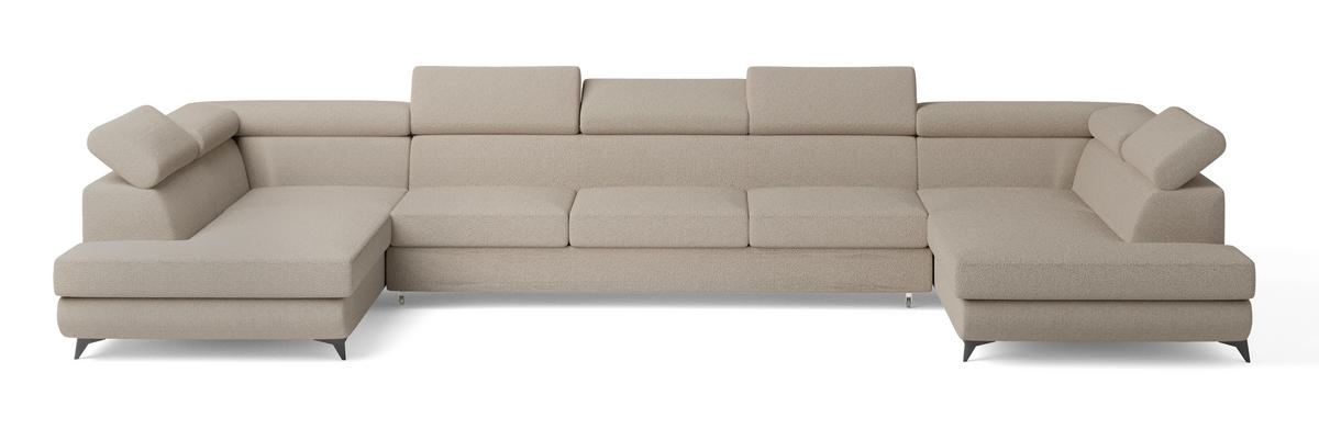 ROHOVÁ SEDAČKA URMANO béžová - černá/béžová, kov/dřevo (395/190cm) - MASSENO