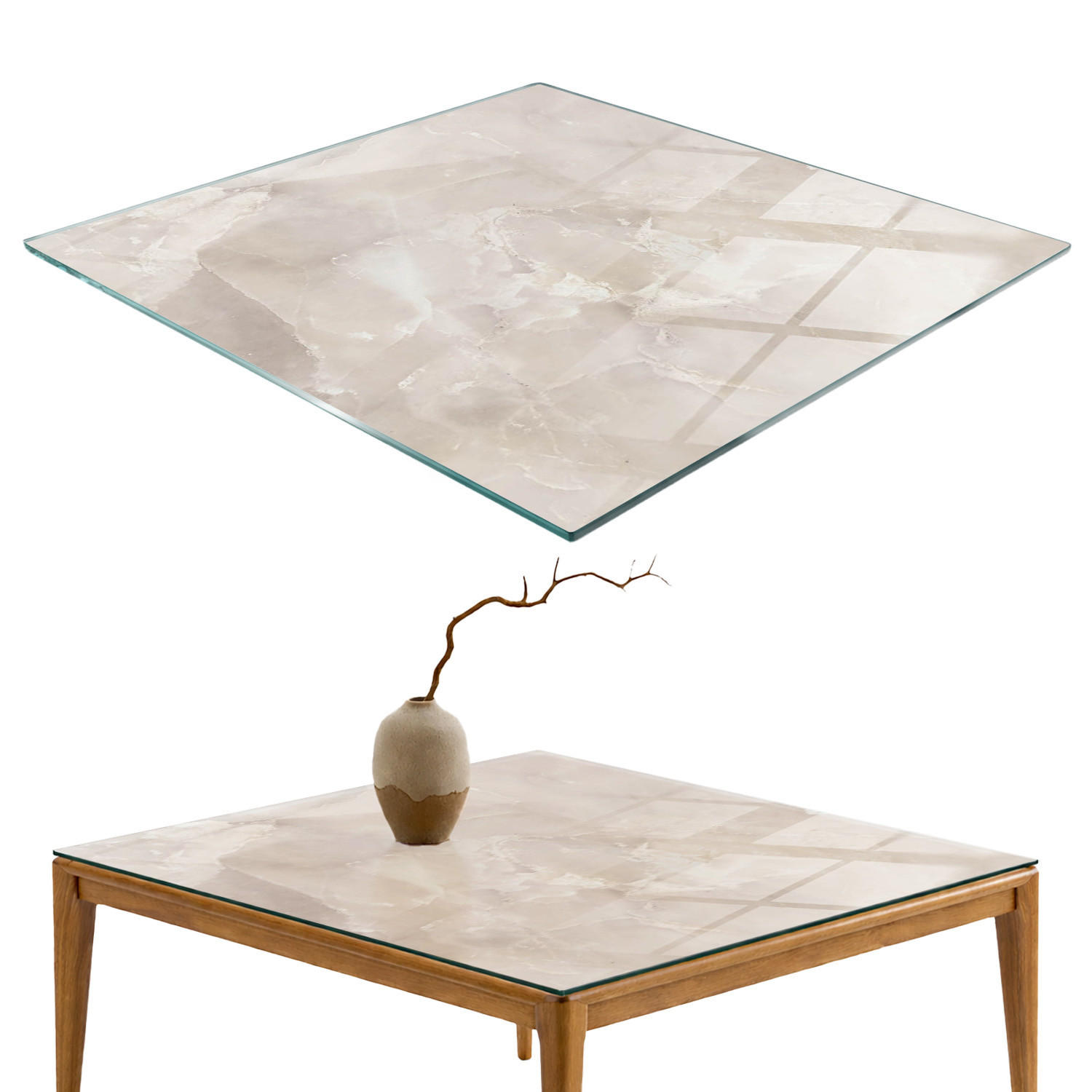 TISCHPLATTE 60x60 cm Marmorstrukturmuster - Creme, Glas (0.4/60/60cm) - TULUP