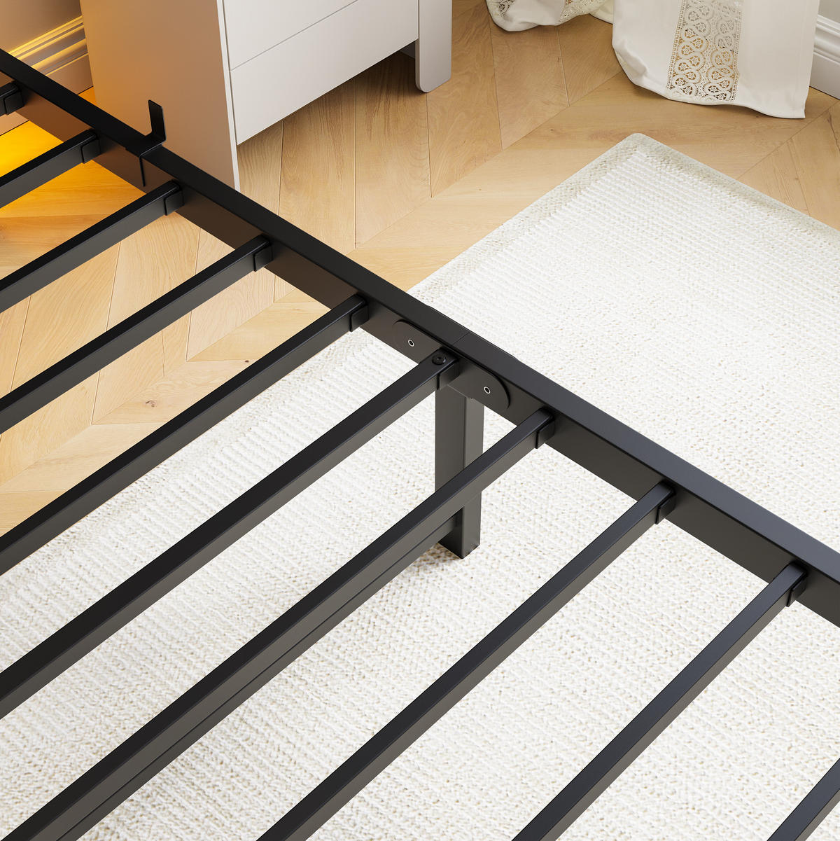 METALLBETT 90x200 cm LED USB Stauraum - Schwarz, Metall (90/200cm) - Fortuna Lai