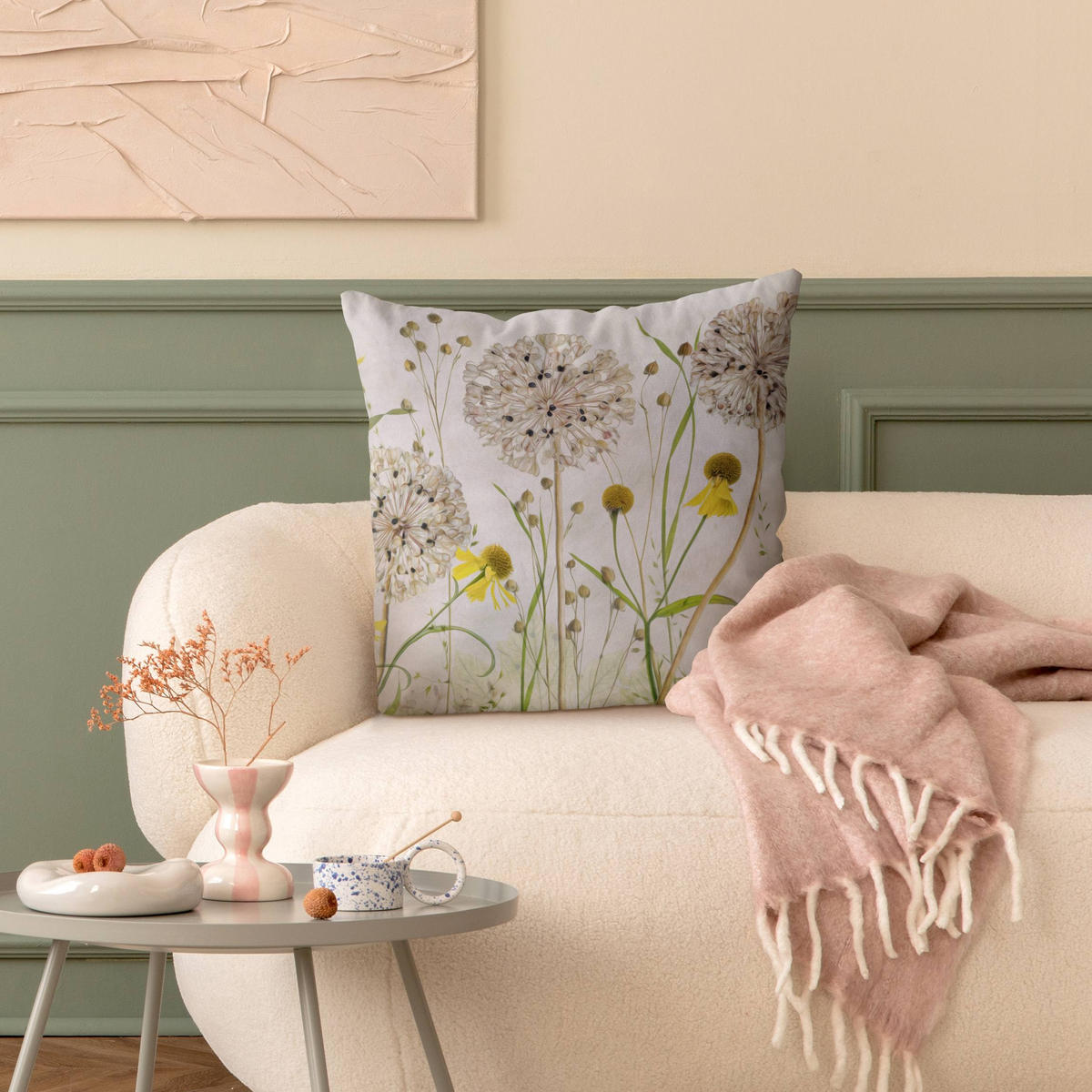 KISSENBEZUG Allium und Helenium Illustration 40/40 cm - Eichefarben, Textil (40/40cm) - Bilderwelten