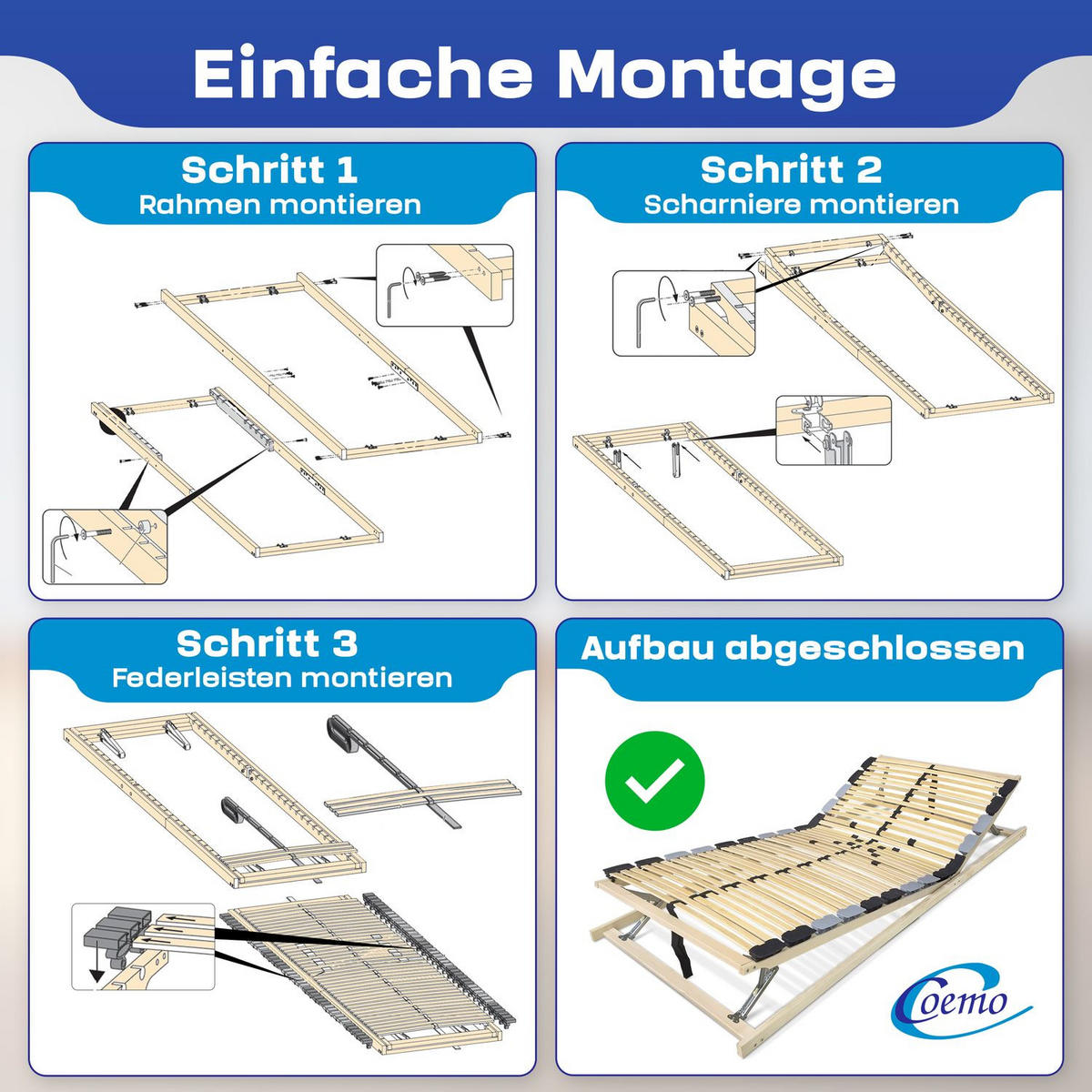 LATTENROST PREMIUM KF 90x200 cm Kopf-Fußteil verstellbar - Naturfarben, Holz (90/200cm) - Coemo