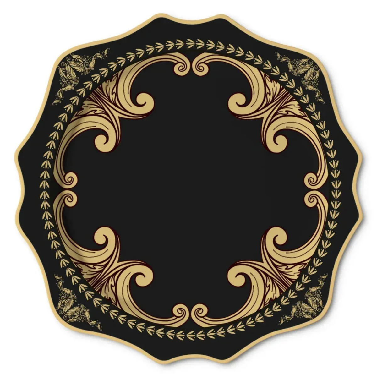 TELLERSET Schwarz Gold Sunflower Bone China Schwarz Gold 4tlg Ø30 Ø27 Ø20 Ø16 cm - Schwarz Hochglanz/Goldfarben, Keramik (30/2/2cm) - Quality Elegance