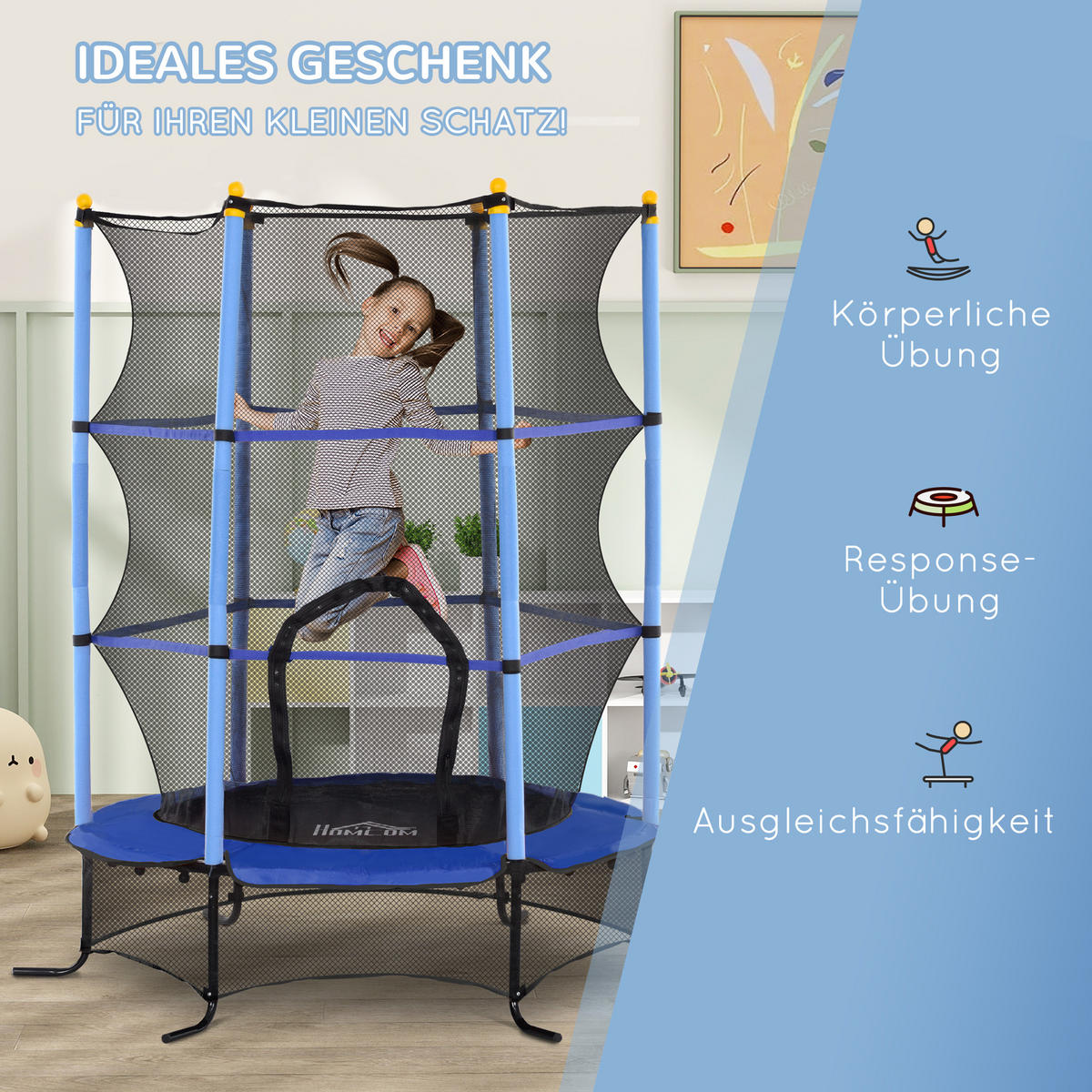 KINDERTRAMPOLIN - Blau, Kunststoff/Metall (163/163cm) - HOMCOM