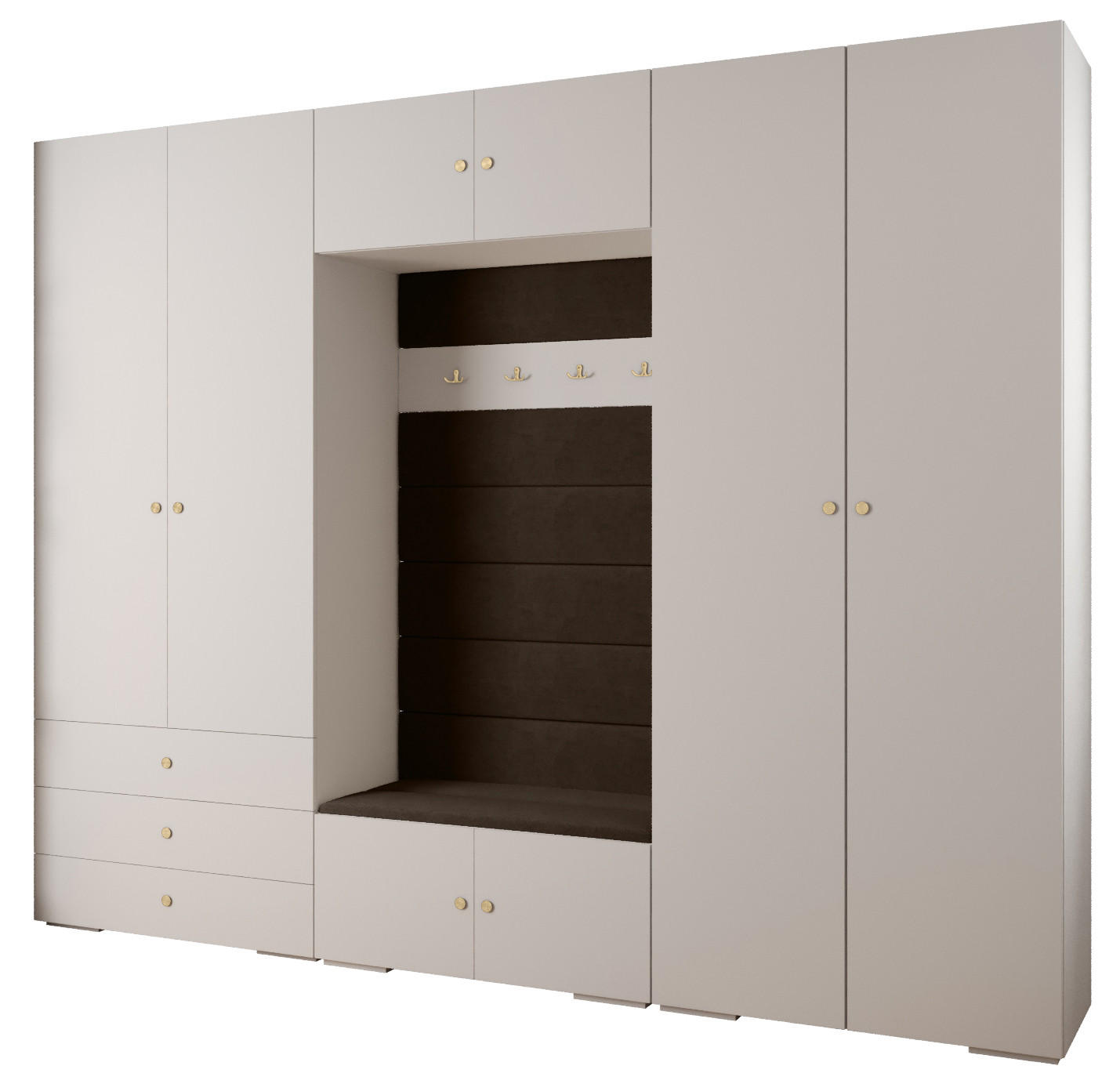 Abiks Möbel Garderoben-Set Weiß, Braun, Gold 300x236.7x47 cm