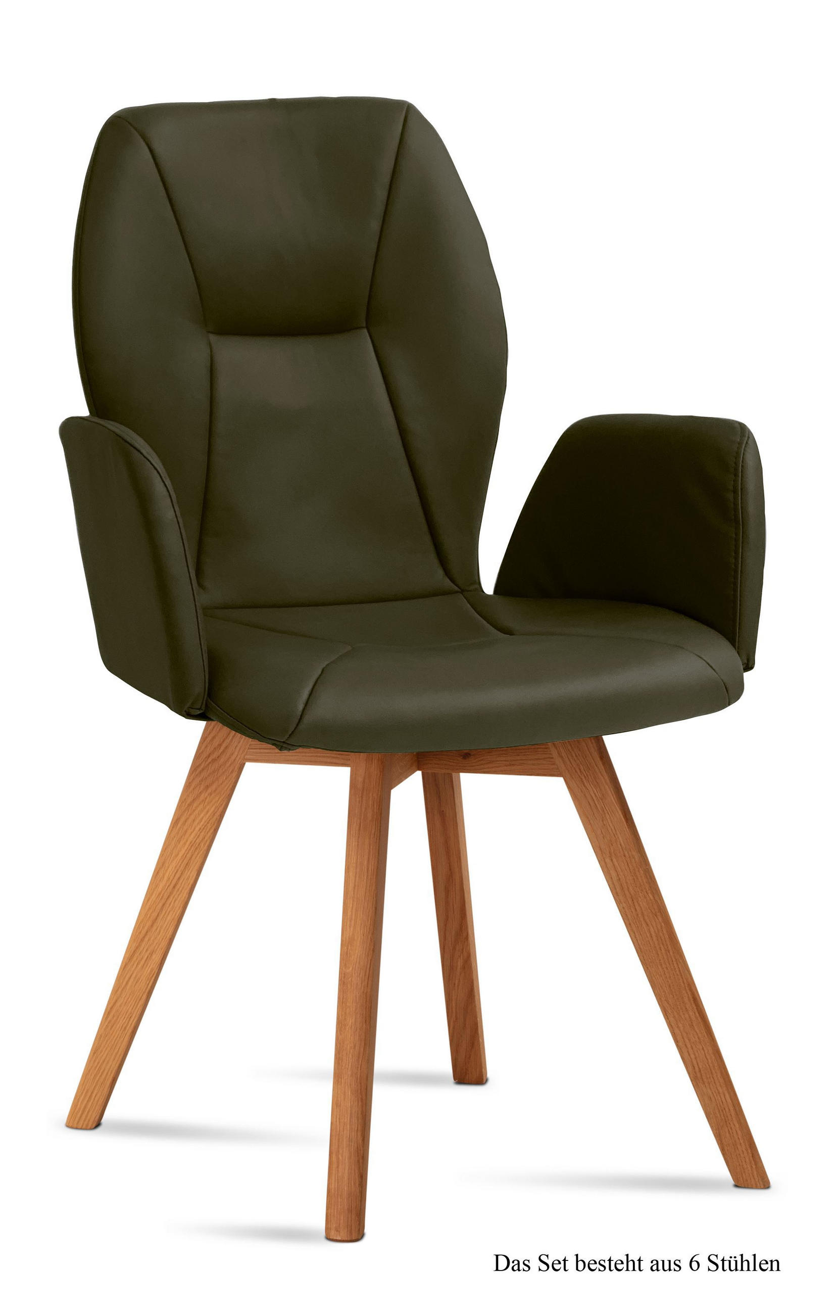 ARMLEHNSTUHL (6er-Set) Donka 58x92x60 Eiche geölt/Khaki - Dunkelgrün/Eichefarben, Kunststoff (60/92/58cm) - 58aufmkessel