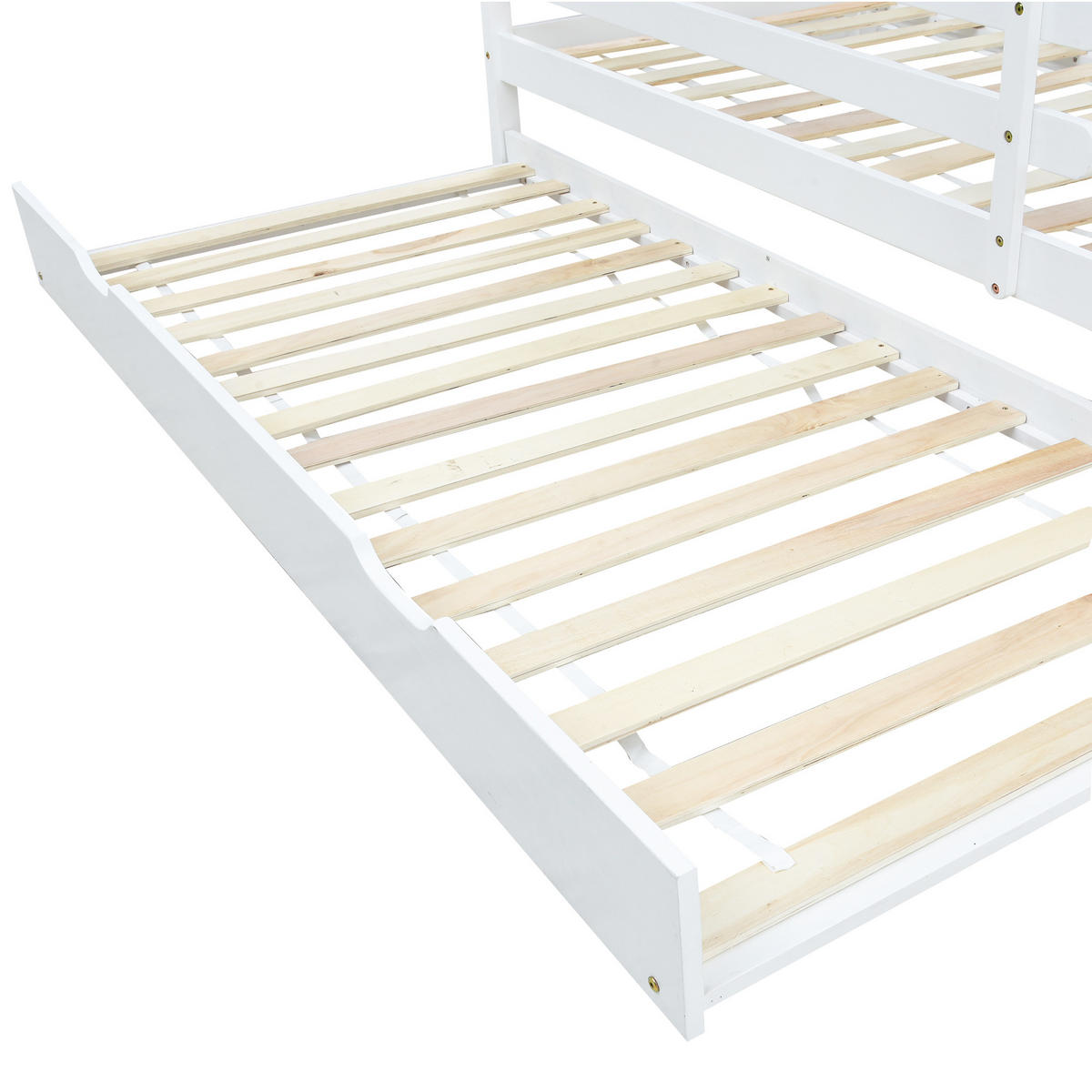 HAUSBETT 90/200 cm & 90/190 cm in Weiß & Natur mit Ausziehbett Massivholz - Weiß/Naturfarben, Holz (90/200cm) - CHICFURN