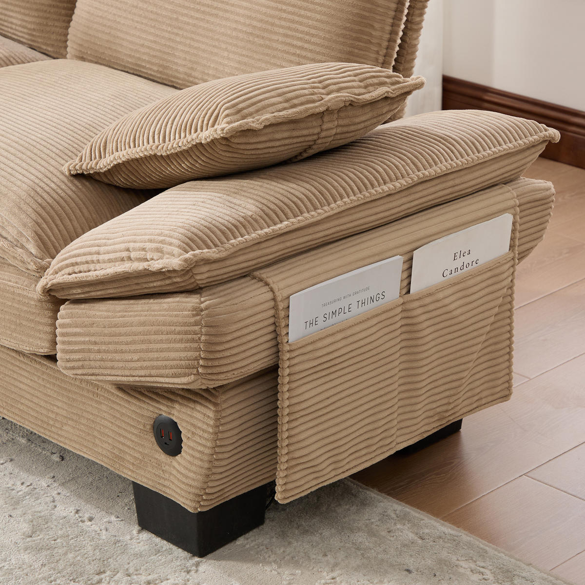 2-SITZER Sofa aus Corduroy 190x132x84 cm mit Hocker & USB-C, beige - Beige, Textil (132/84/190cm)