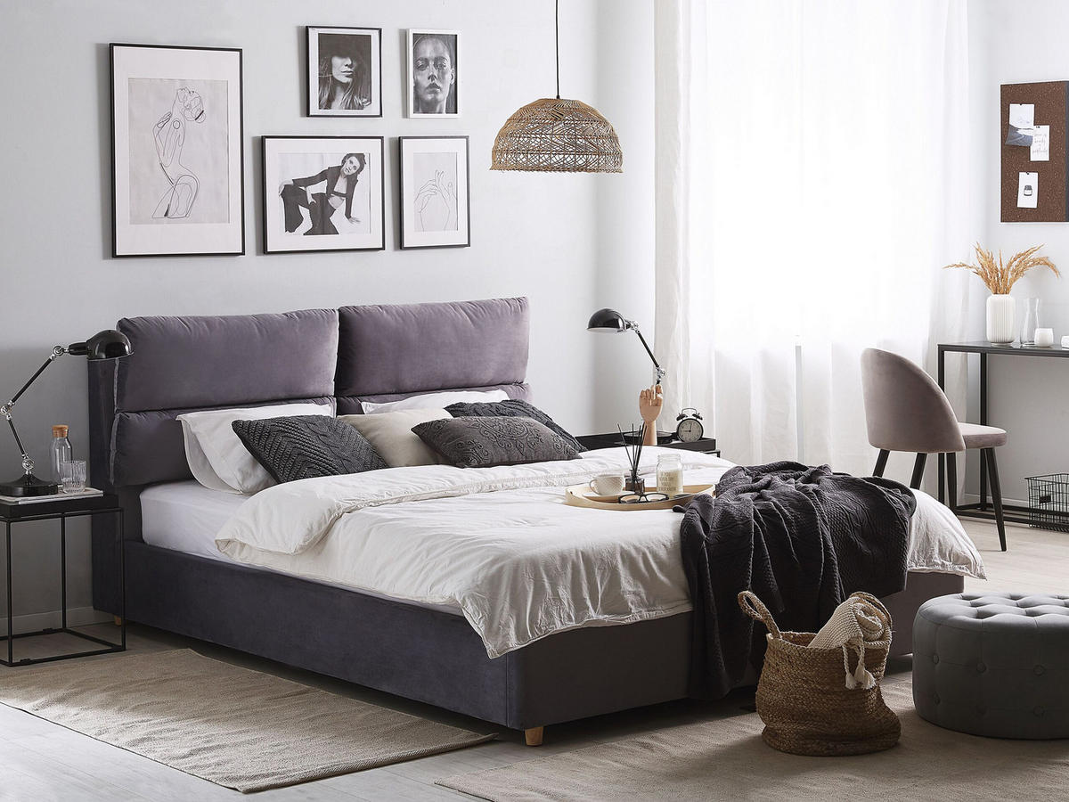 POLSTERBETT 160/200cm Grau Batilly - Grau, Textil (160/200cm) - Beliani