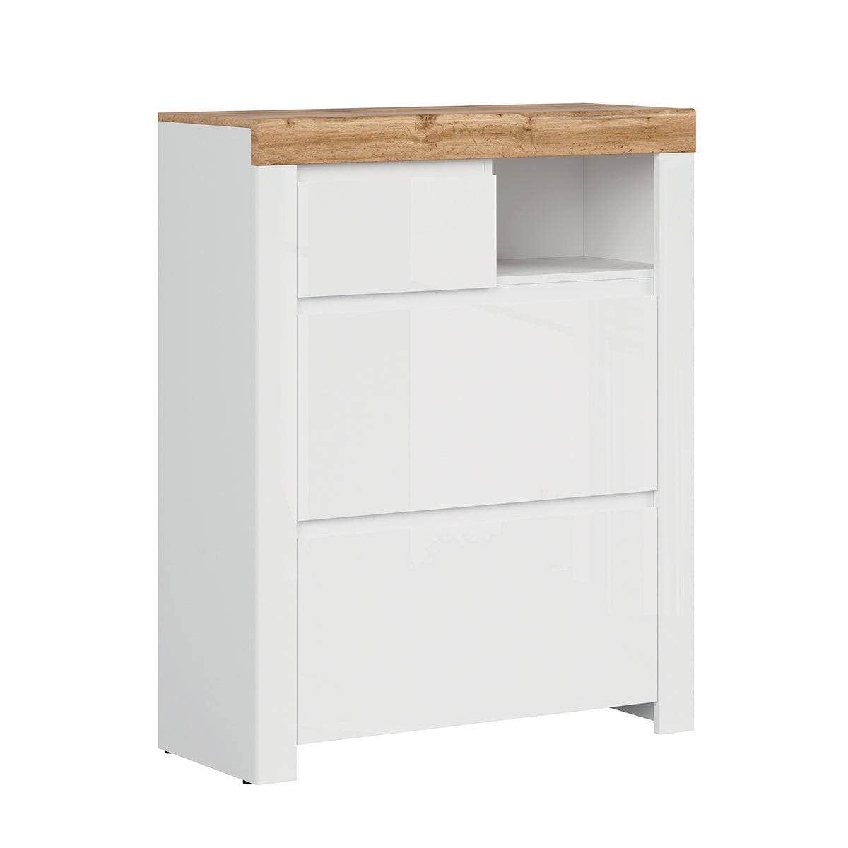 BOTNÍK Hella Biela a drevo - biela, kompozitné drevo (92/115/37cm) - Petits-meubles