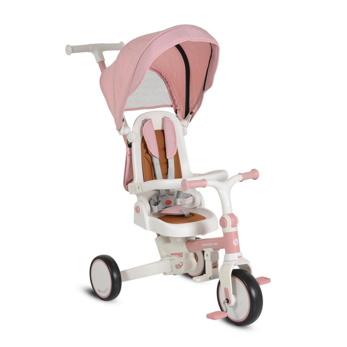 DREIRAD Compacto 4 in 1 rosa Schiebegriff klappbar Gurt umbaubar EVA - Rosa, Metall (70/50/97cm)