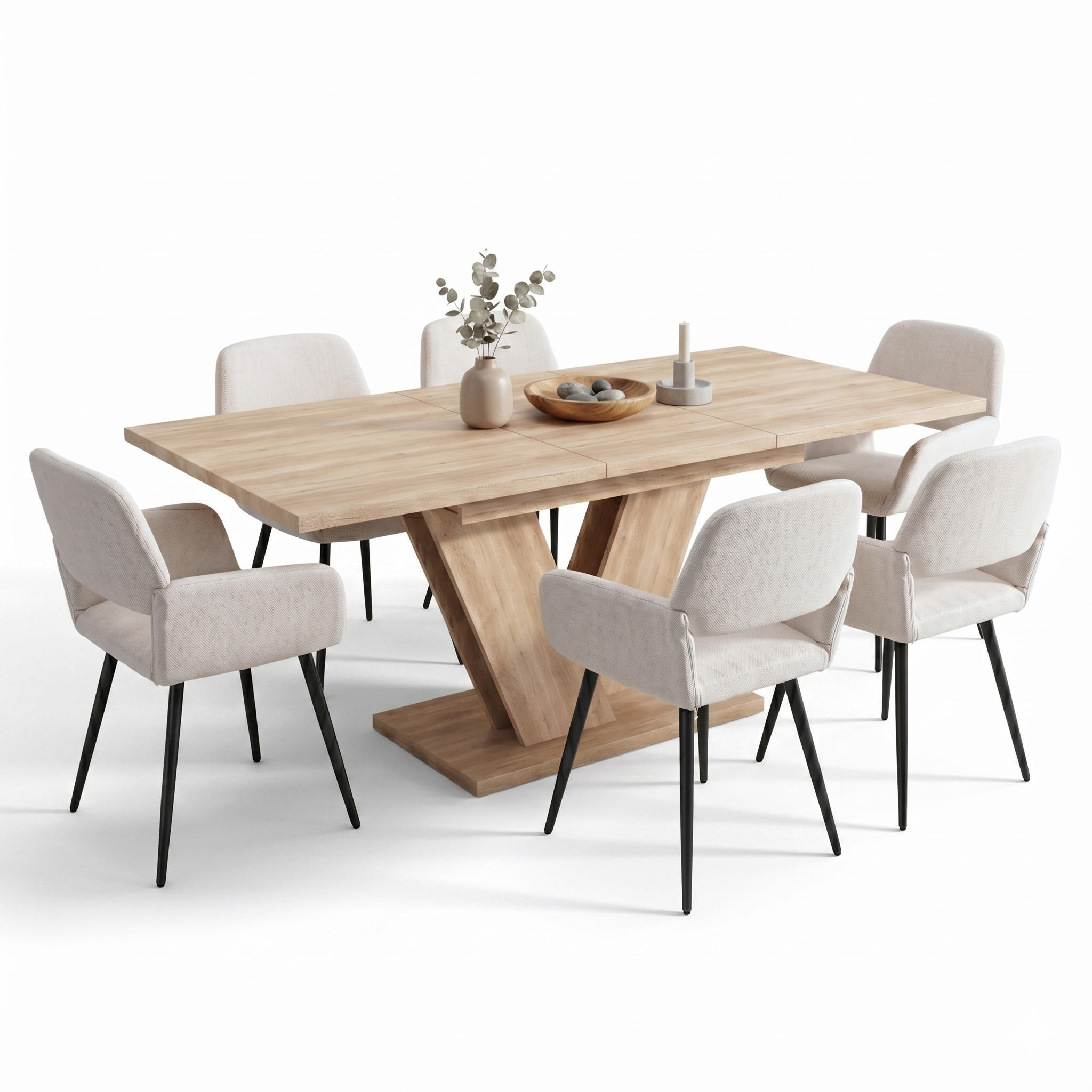 ESSTISCH-SET 1+6, ausziehbarer Tisch mit 6 Esszimmerstühlen - Eichefarben/Schwarz, Holzwerkstoff (180/75.5/80cm) - Urban Meuble