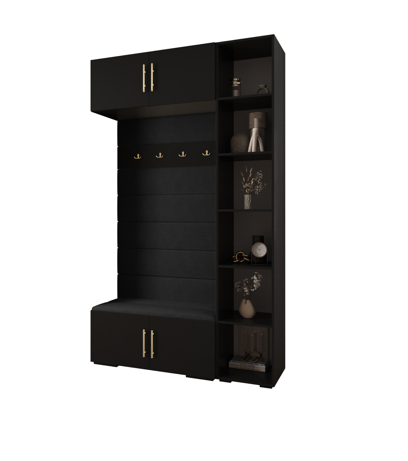Abiks Möbel Garderoben-Set Schwarz, Schwarz, Gold 140x236.7x47 cm