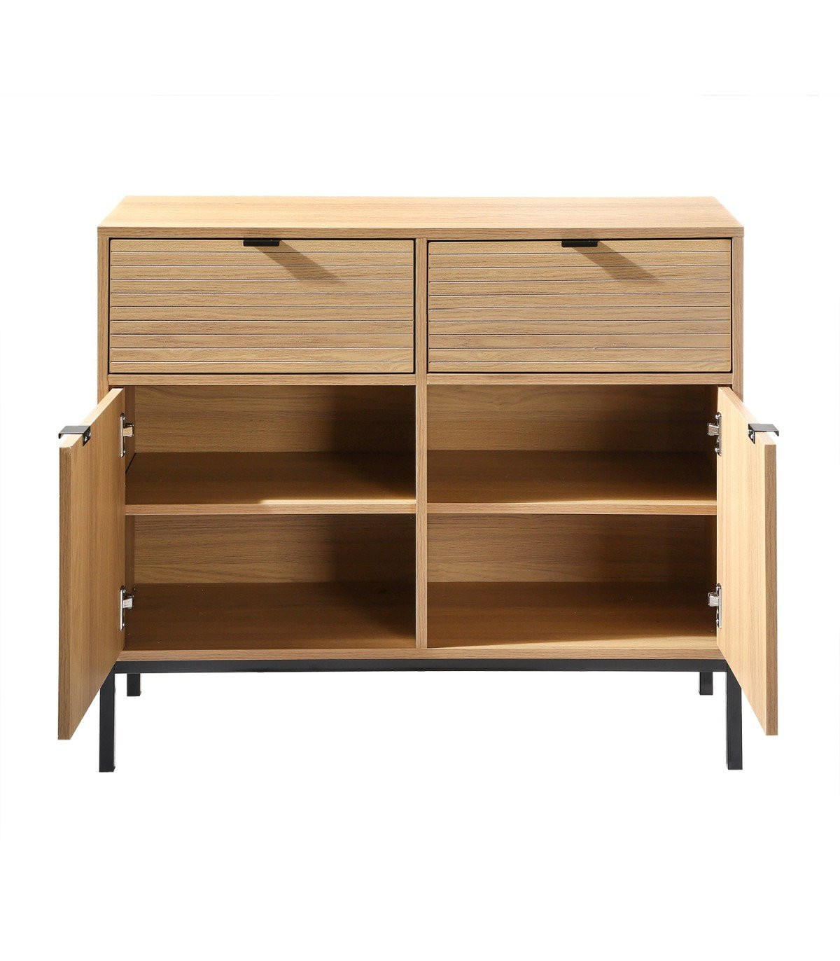 KOMMODE mit 2 Türen, 2 Schubladen, Rillenfronten - L90 x H79 cm - Eichefarben, Holzwerkstoff (39/79/90cm) - Calicosy