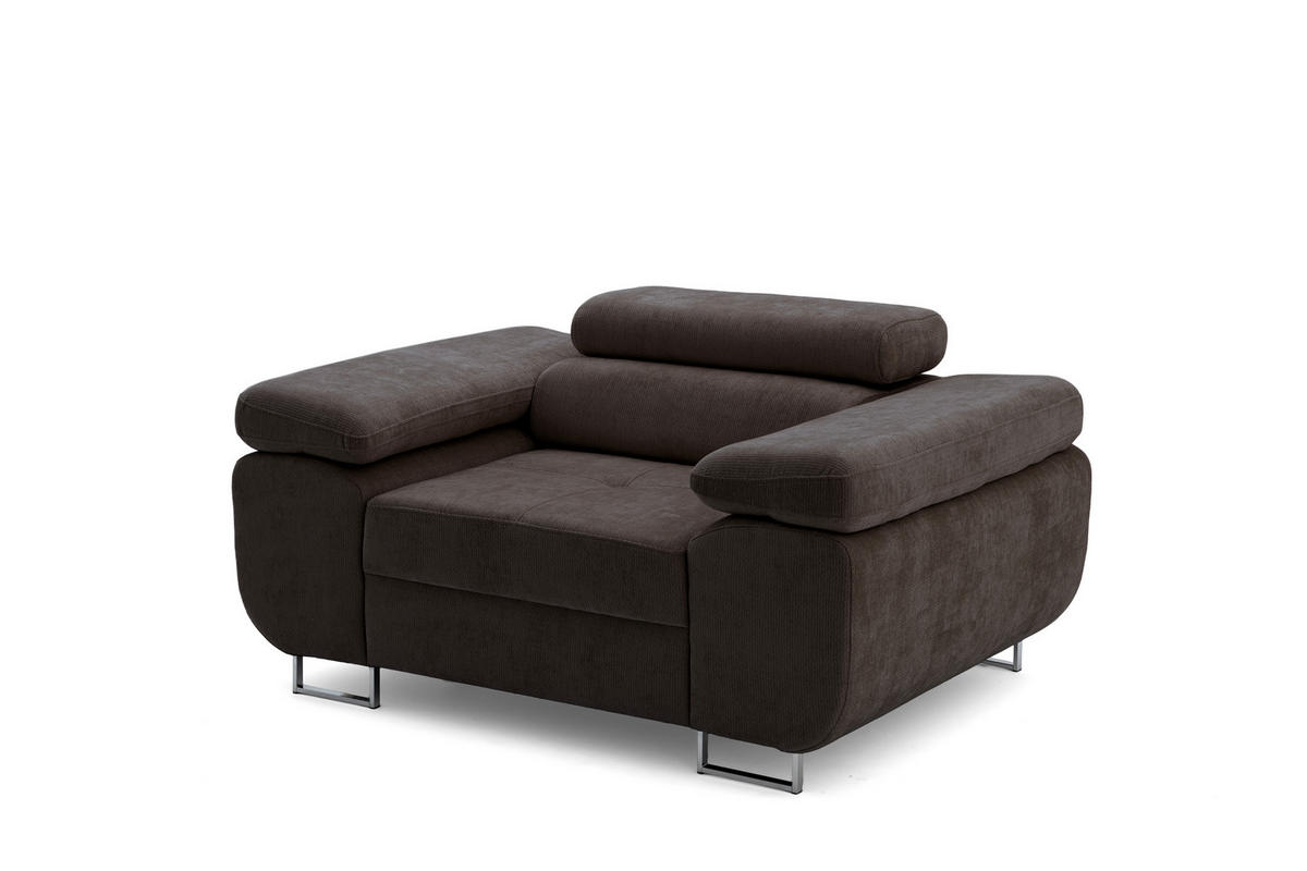 SESSEL WILD mit verstellbare Kopfstütze Chenille Dunkelbraun - Chromfarben/Dunkelbraun, Holz/Textil (130/100/101cm) - Muffo