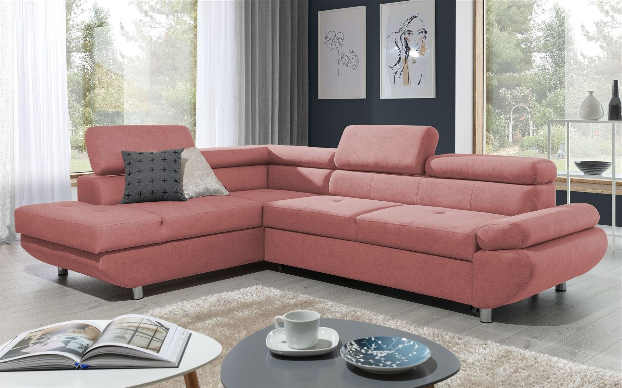 ECKSOFA Schlafsofa Panos In Esito - Rosa, Holzwerkstoff/Textil (275/210cm) - Fun Möbel