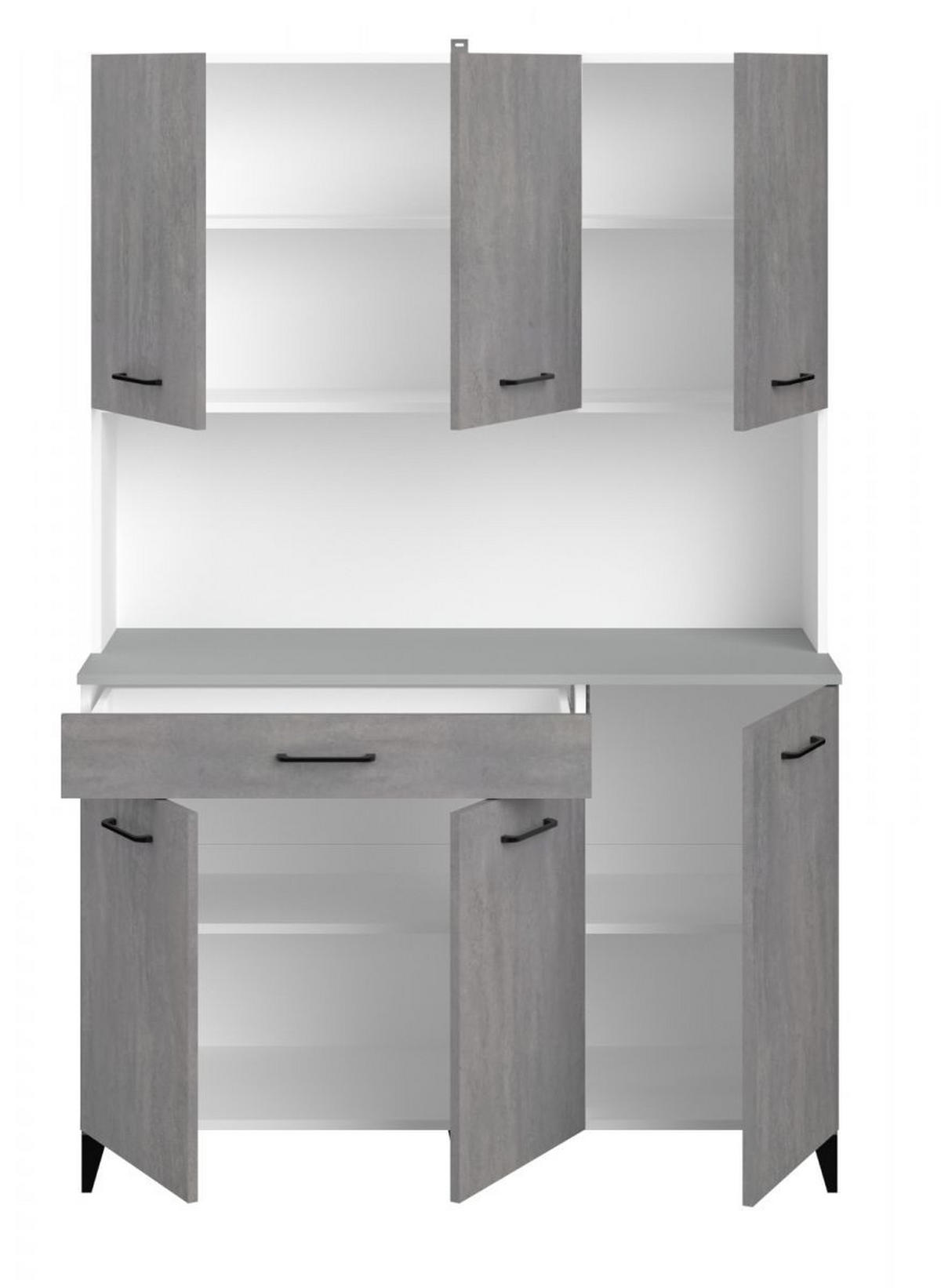 MINIKÜCHE grau, weiß, Set 2-teilig mit Buffet, Kücheninsel - Weiß/Grau, Holzwerkstoff (223/180/65cm) - Parisot Meuble