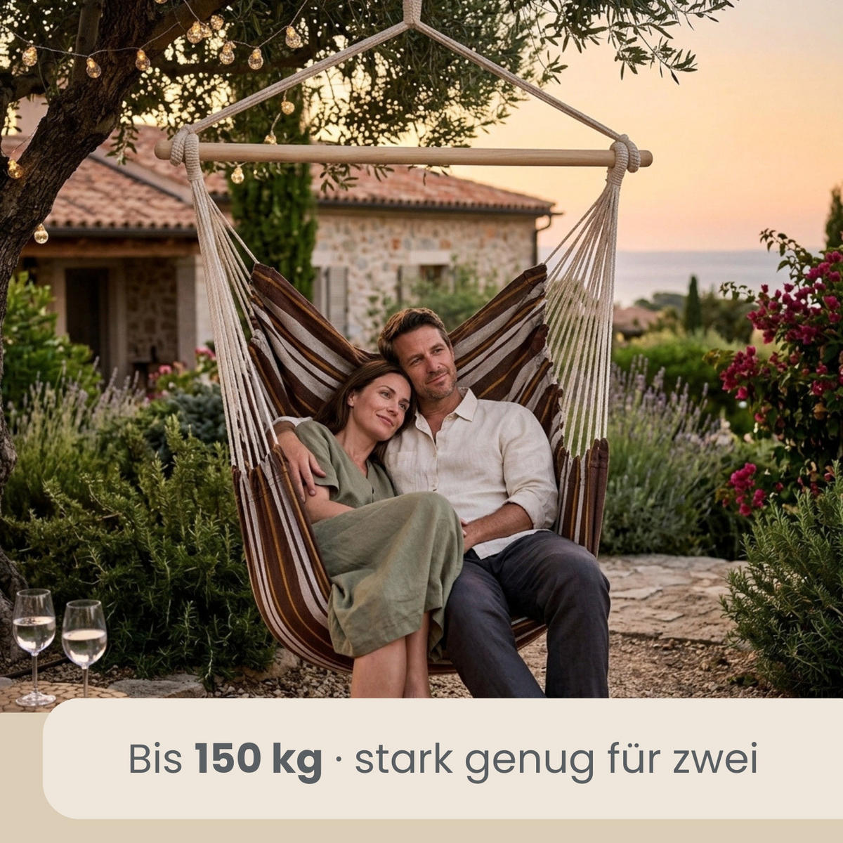 XXL HÄNGESESSEL 185/130 cm Belastbar bis 150 kg Multicolor - Braun, Textil (130/155/185cm) - Amanka