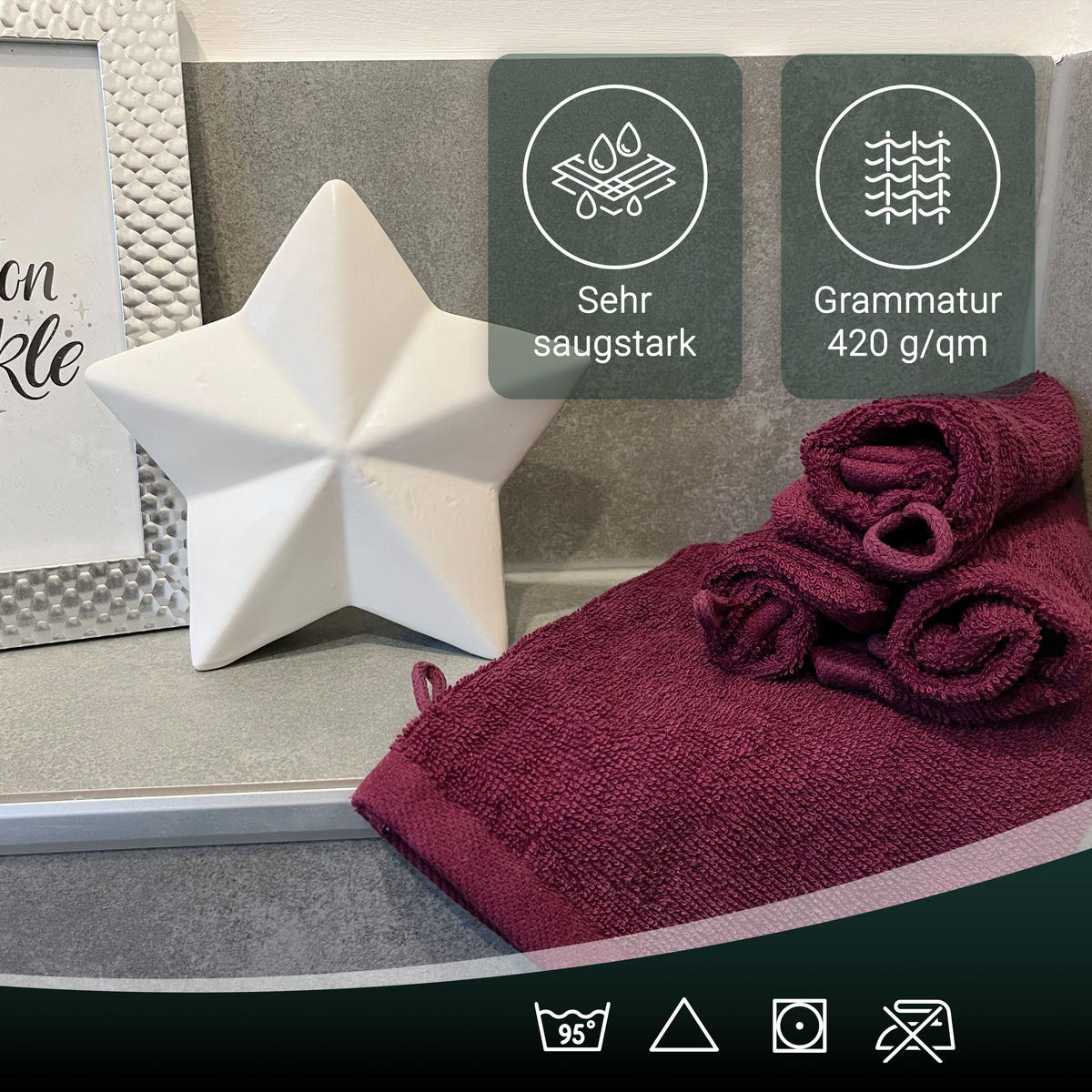 WASCHHANDSCHUH, 10er-Set, 16x21 cm, 100% Baumwolle, Rot - Brombeere, Textil (16/21cm) - Zollner