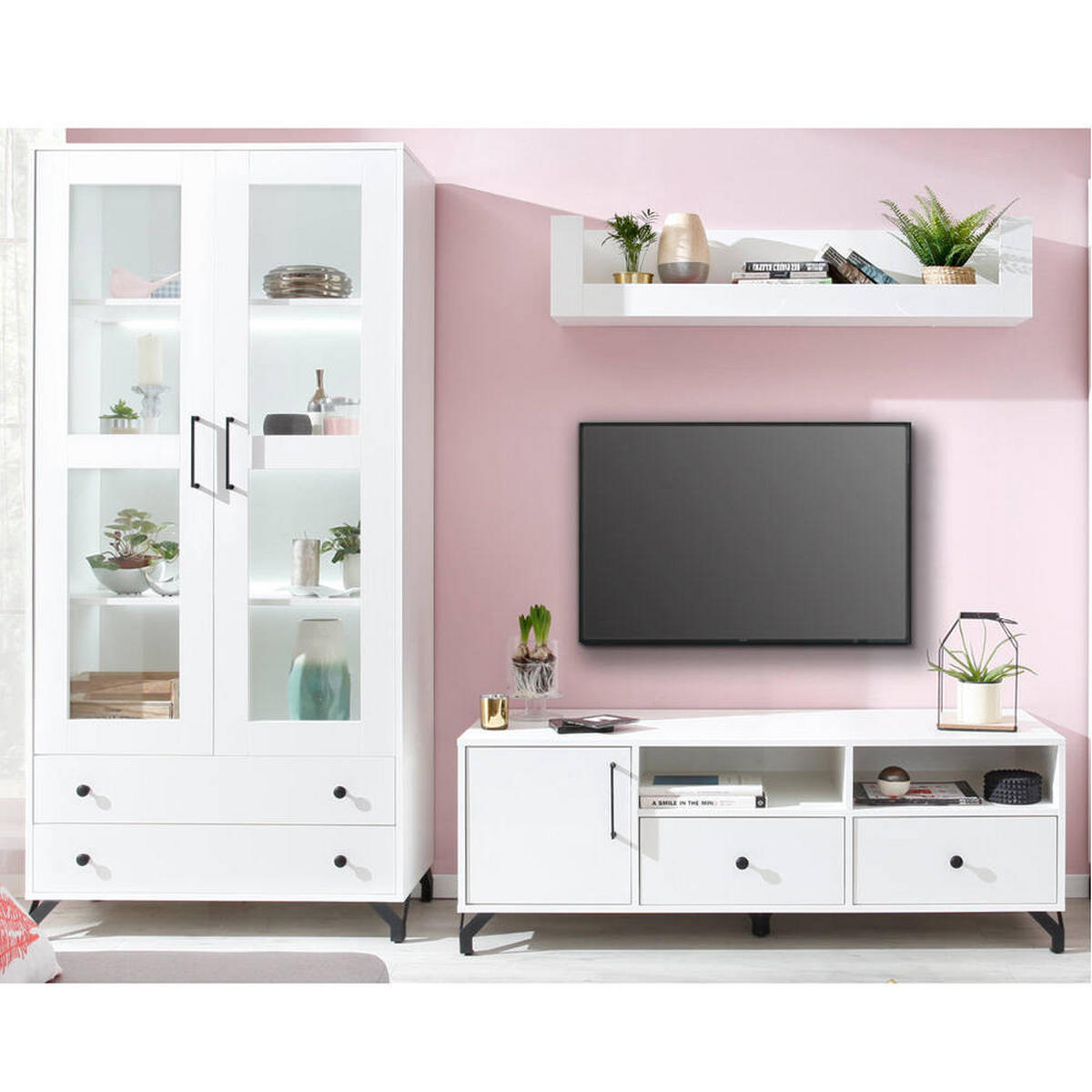 VITRINE – 90 cm – BERGEN System – Weiß - Weiß Hochglanz, Holzwerkstoff (90/190/40cm) - hi-markt