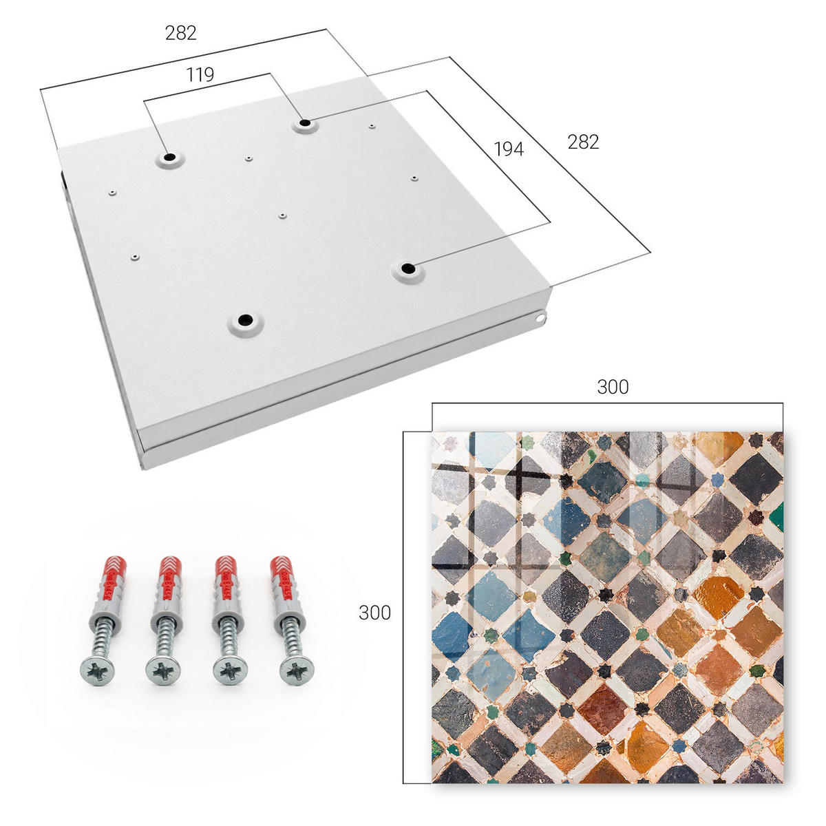 SCHLÜSSELBOX Weiß 30x30 cm – Türöffnung nach rechts - Farbenfrohes Mosaik - Blau, Metall (30/30/5cm) - TULUP
