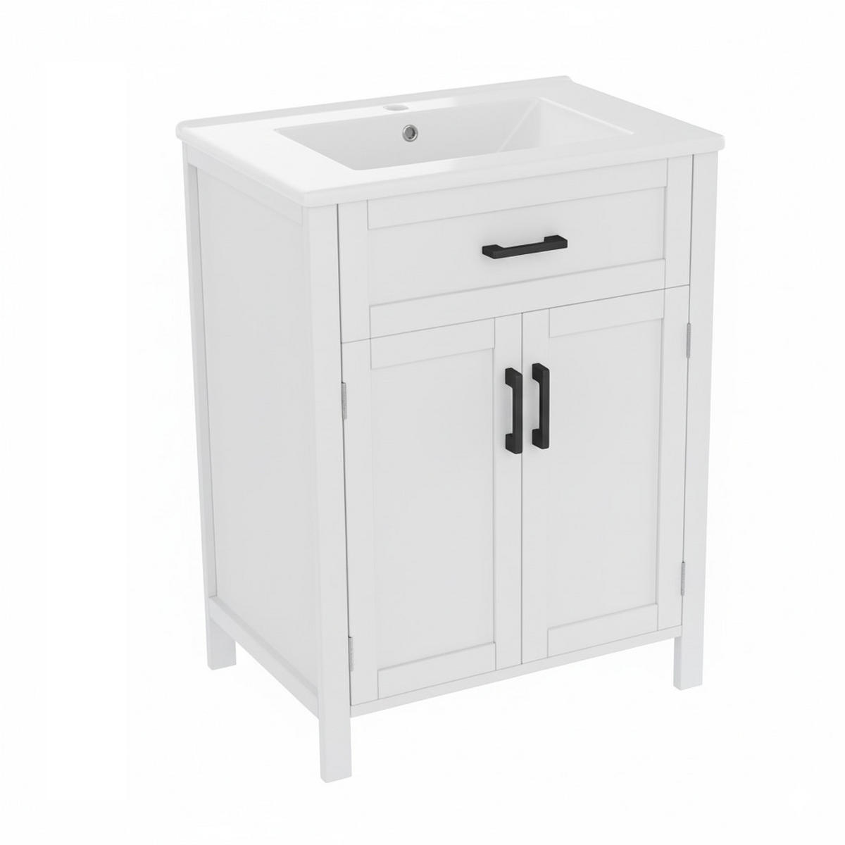 WASCHTISCHKOMBI Weiß freistehend mit Keramikbecken - Weiß, Keramik/Holzwerkstoff (60/84/46cm) - Urban Meuble