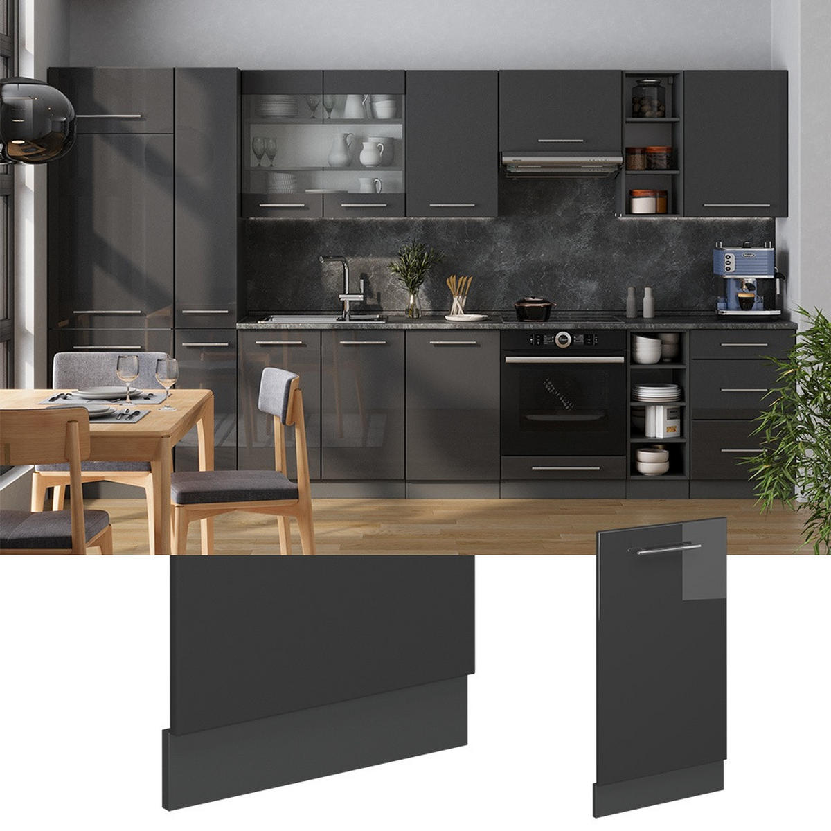 ČELNÍ PANEL MYČKY Fame-Line Antracitový vysoký lesk 45 cm , PD Antracit - antracitová/vysoce lesklá černá, kompozitní dřevo (45/81.8/1.6cm) - Vicco