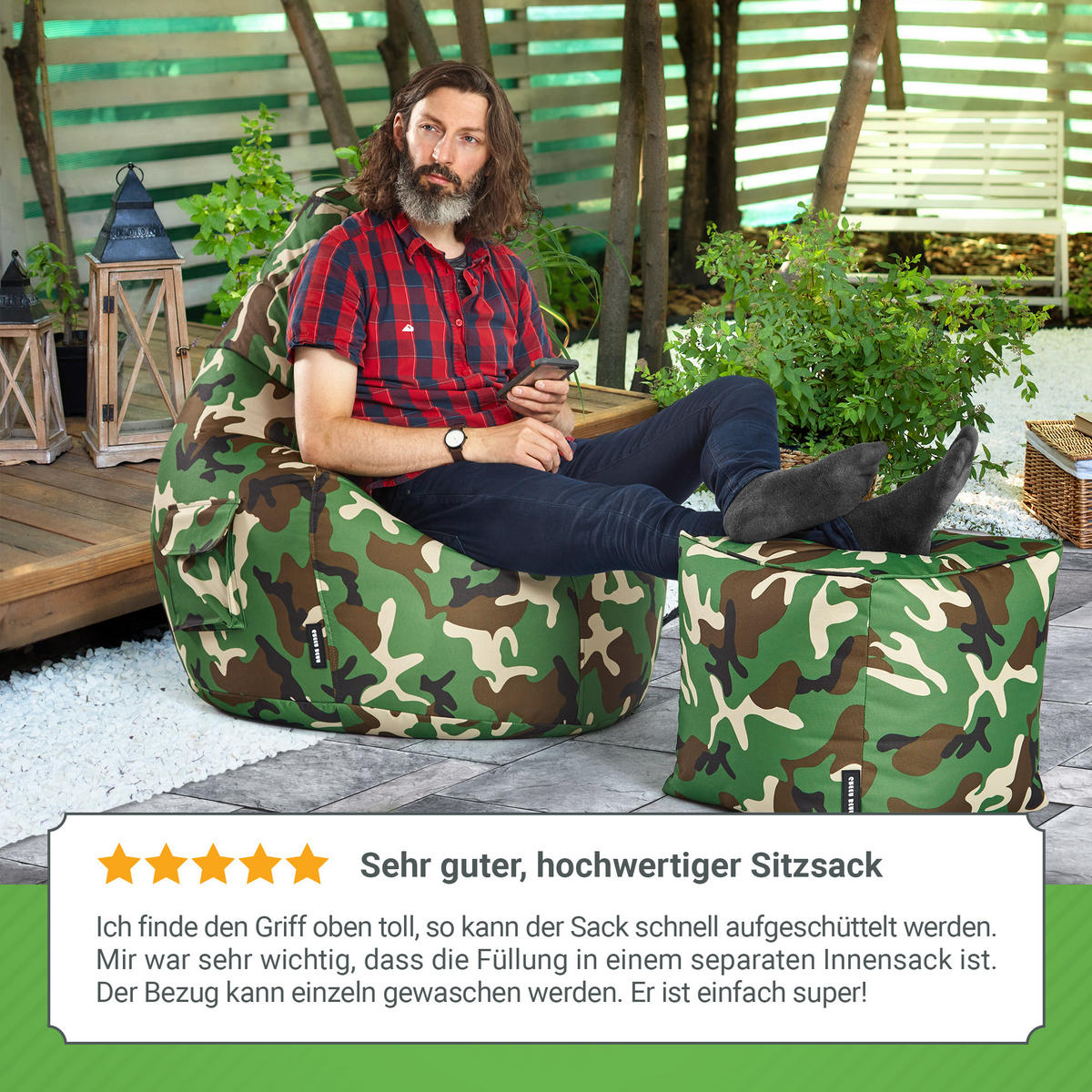 SITZSACK Lounge Chair "Cozy" 80x70x90cm - Braun/Grün, Textil (70/90/80cm) - Green Bean