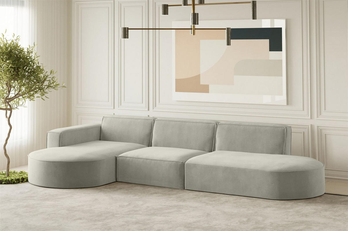 ECKSOFA Palma In Noel - Hellgrau, Holzwerkstoff/Textil (296/165cm) - Fun Möbel