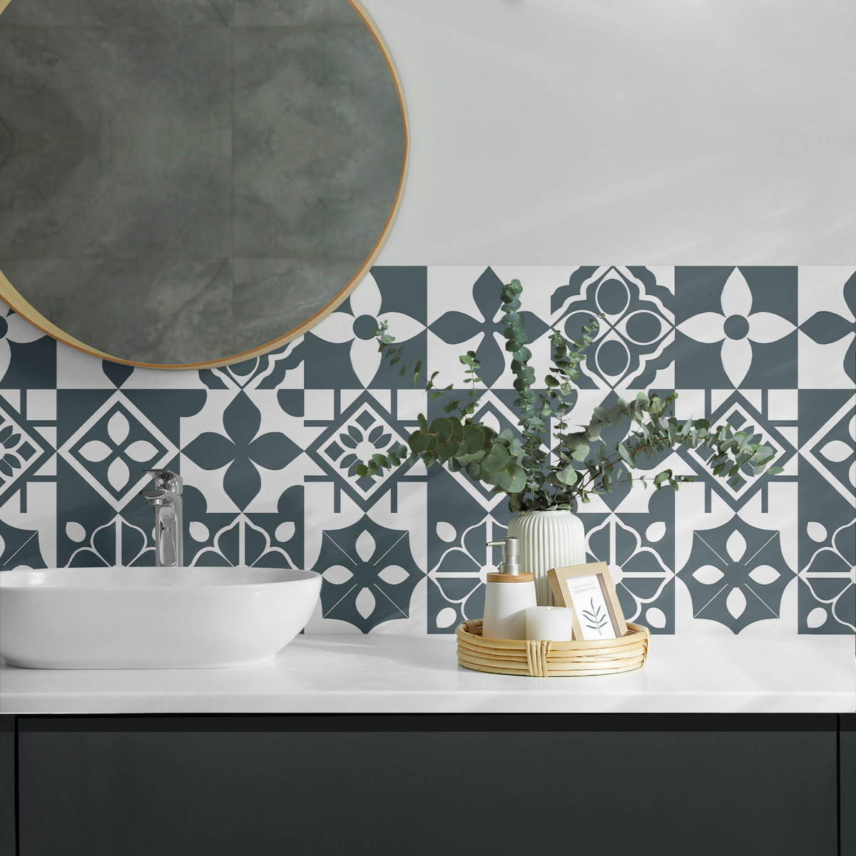 WANDPANEEL 100x50 cm selbstklebend Morenta - Dunkelblau/Weiß, Kunststoff (50/1.6/100cm) - Wallfluent