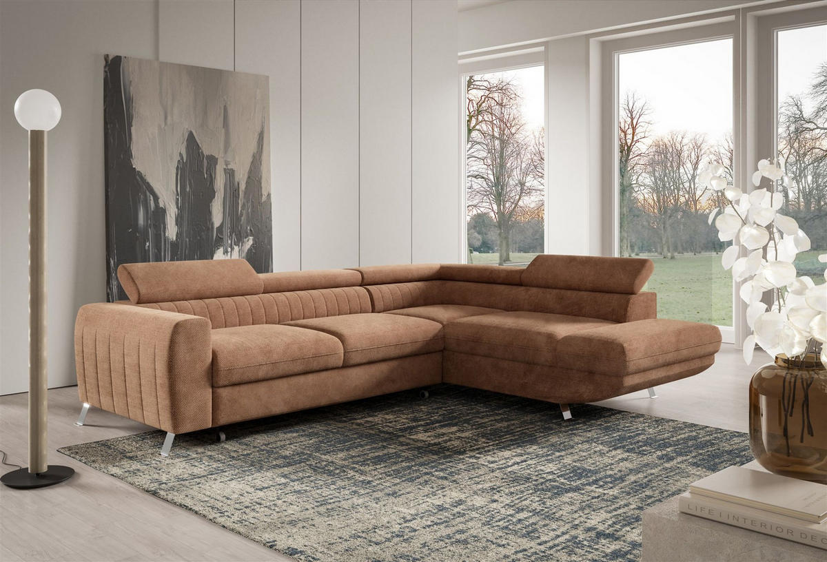 ECKSOFA Marios Mit Schlaffunktion - Rotbraun, Holzwerkstoff/Textil (202/260cm) - Fun Möbel