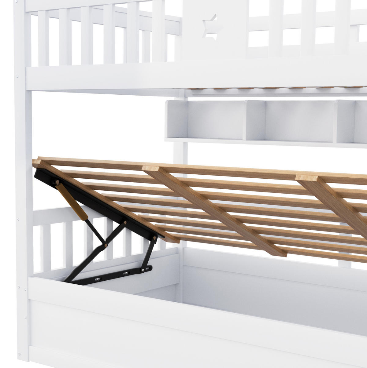 HOCHBETT 90/200 cm aus Holz mit Stauraumtreppe und hydraulischem Bettkasten Weiß - Weiß, Holz (90/200cm) - Modenvie