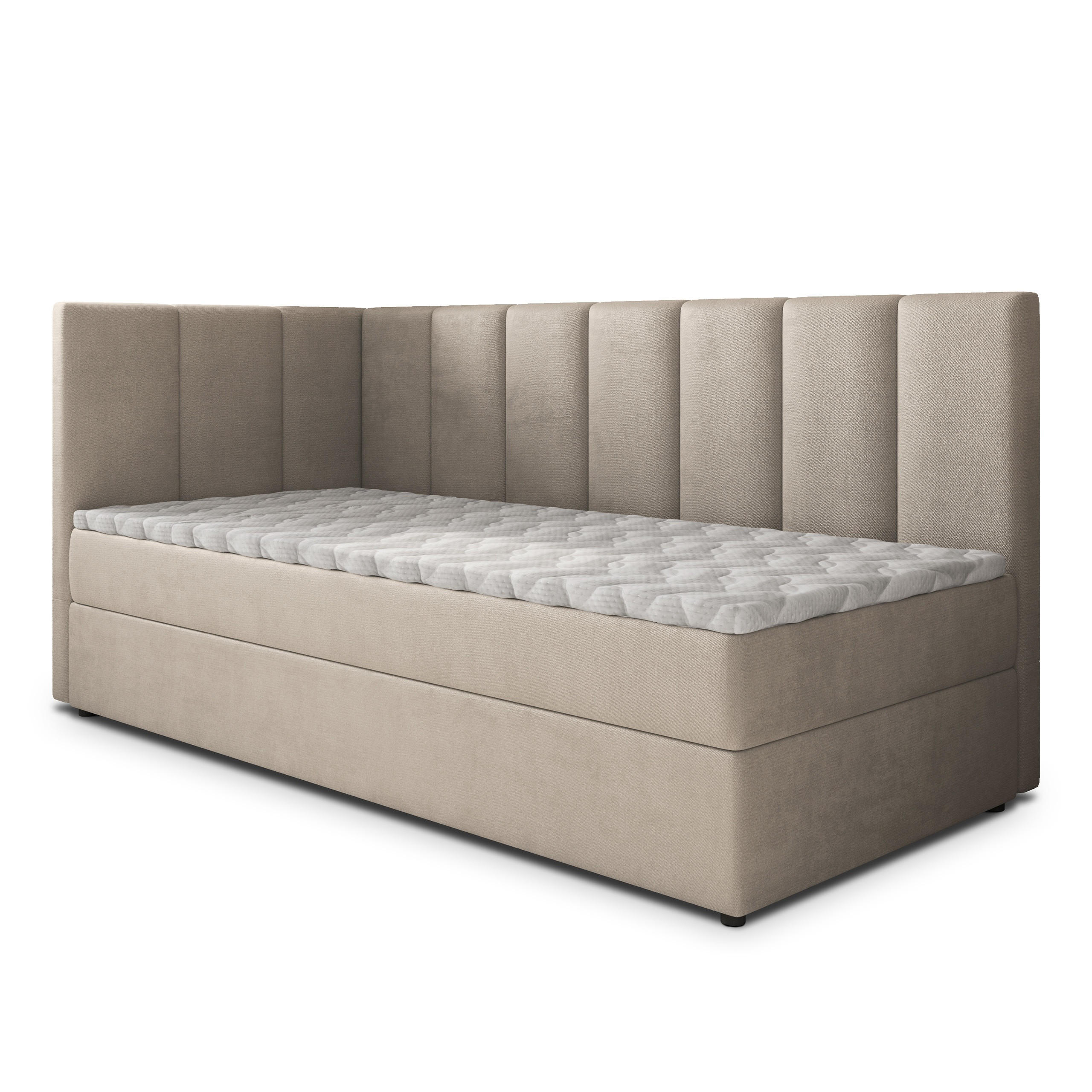 BOXBETT BEVE 80x200 cm mit Matratze und Topper, H2+H3 - Beige - Beige, Holz (80/200cm) - MASSENO