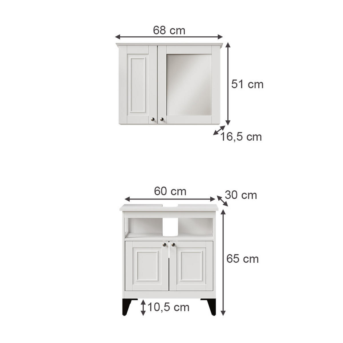 SET KUPAONSKOG NAMJEŠTAJA Vanity Bijela 2 dijela - bijela, drvni materijal (60/65/30cm) - Vicco