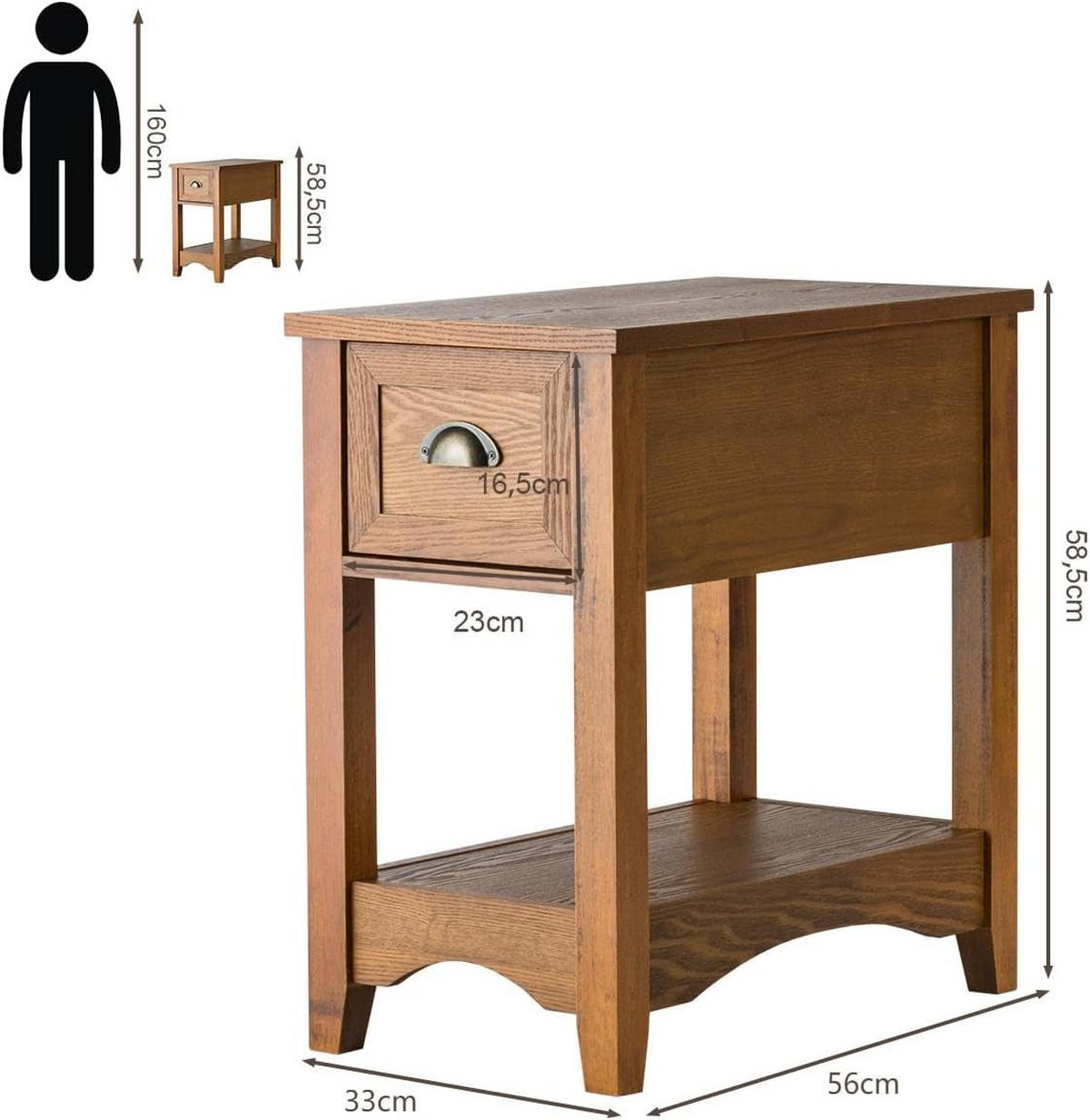 BEISTELLTISCH 59cm Holz(2er-Set) - Braun, Holz (56/33/59cm) - COSTWAY