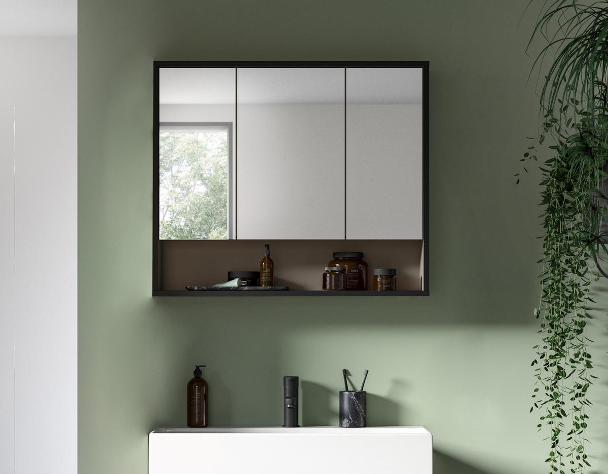SPIEGELSCHRANK Bagno Bad in Kaschmir Nachbildung und schwarz - modernes Design - B/H/T: 80x68x19 cm - Kaschmir, Holzwerkstoff (80/68/19cm)