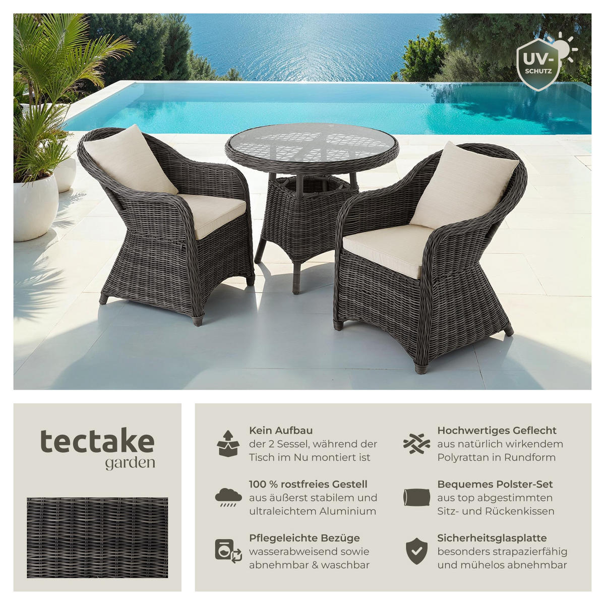 ALUMINIUM RATTAN SITZGRUPPE Zürich, kein Aufbau, grau - Grau, Kunststoff - tectake