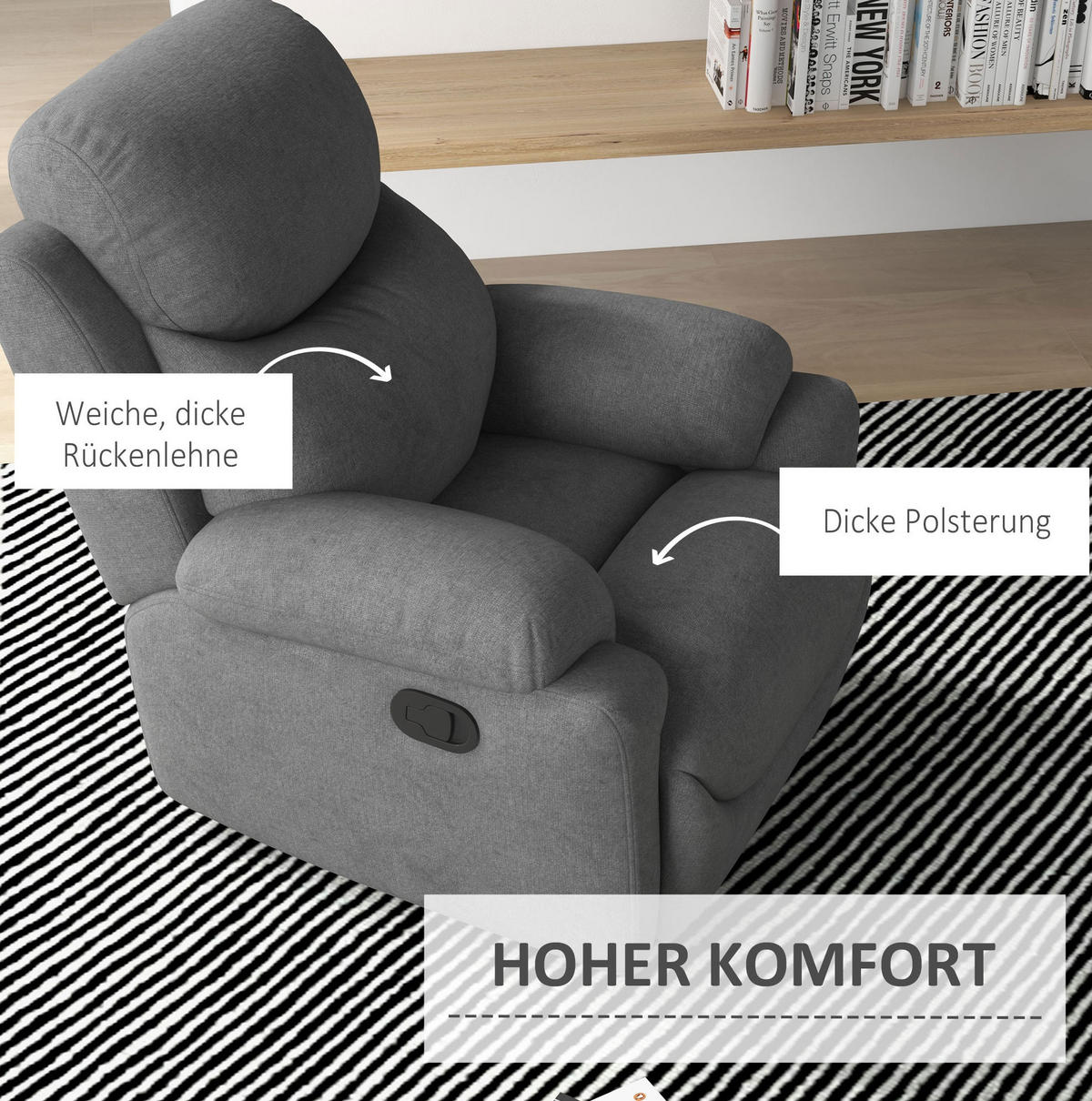 SESSEL 93/88/102 cm mit manueller Relaxfunktion in Grau – bis 150 kg belastbar - Grau, Textil (88/102/93cm) - BEAOK