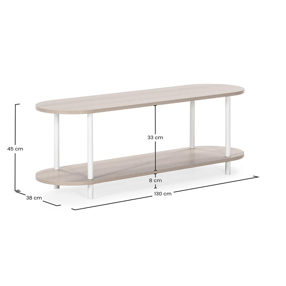 ELEMENT TV Montana cu 2 rafturi, aspect de stejar/alb - culoare lemn stejar, compozit lemnos (130/45/38cm) - VS Venta-stock